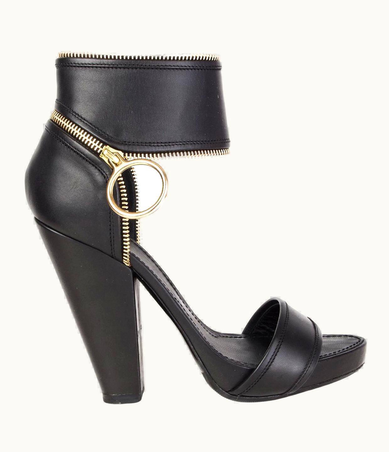 Givenchy Givenchy Black Leather Zipper Platform Sandals Shoes