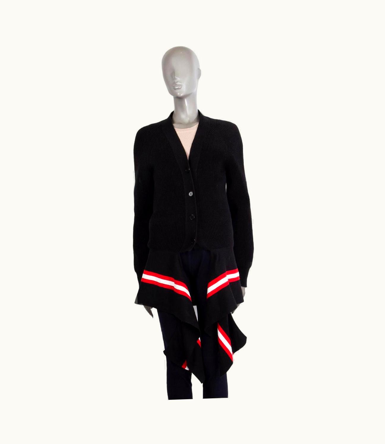 Givenchy Givenchy Black Cotton Draped Striped Cardigan Sweater