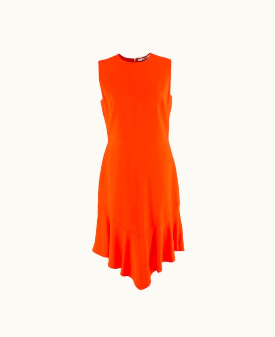 Givenchy Givenchy Bright Orange Crepe Sleeveless Fluted Hem Dress