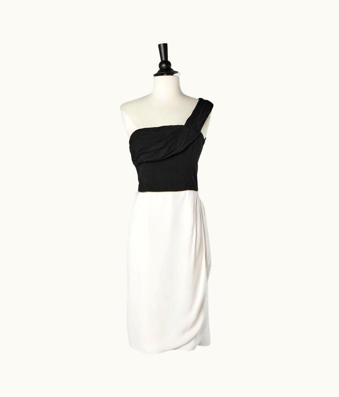 Givenchy Black And White Asymmetrical Drape Cocktail Dress Givenchy