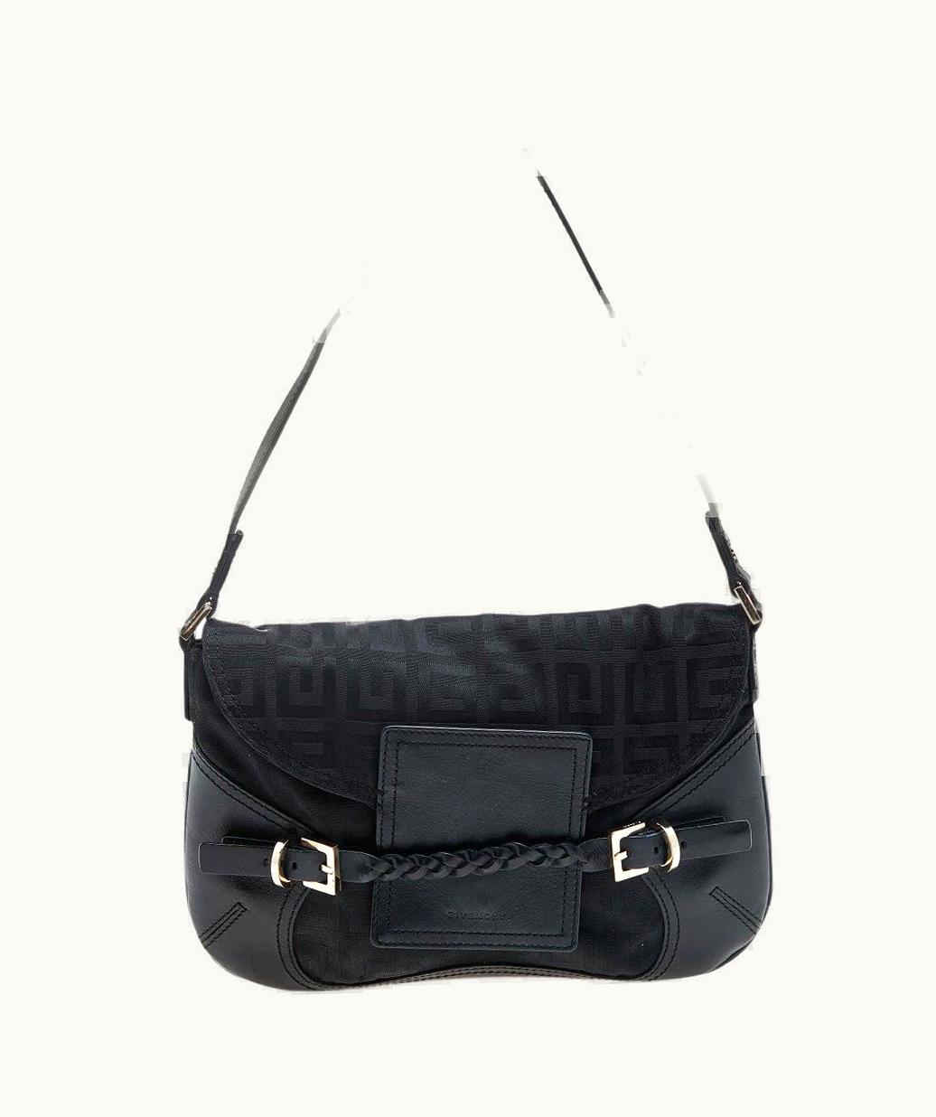 Givenchy Givenchy Black Monogram Canvas And Leather Flap Shoulder Bag