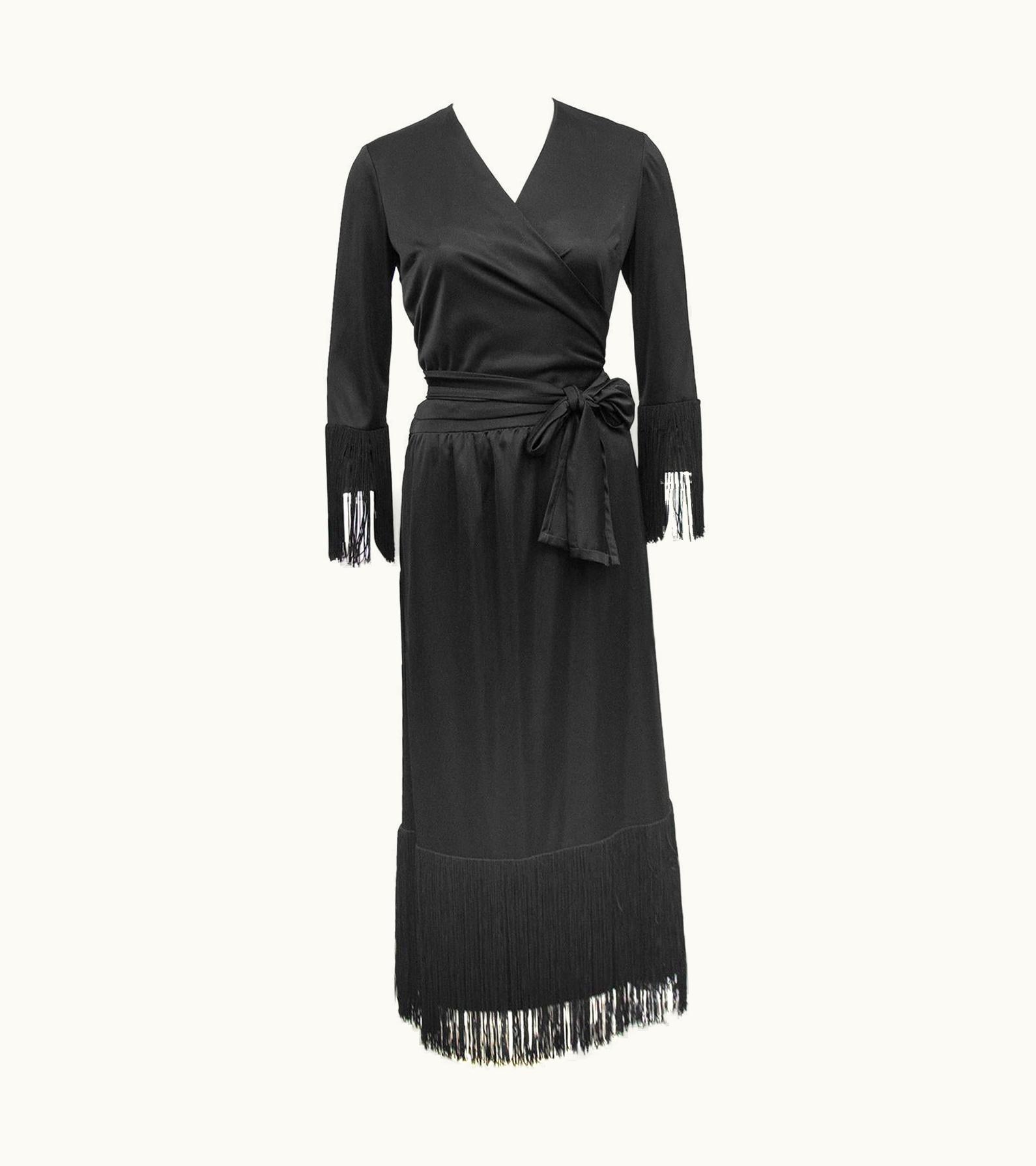 Givenchy 1980s Givenchy Black 2 Piece Wrap Set With Fringe
