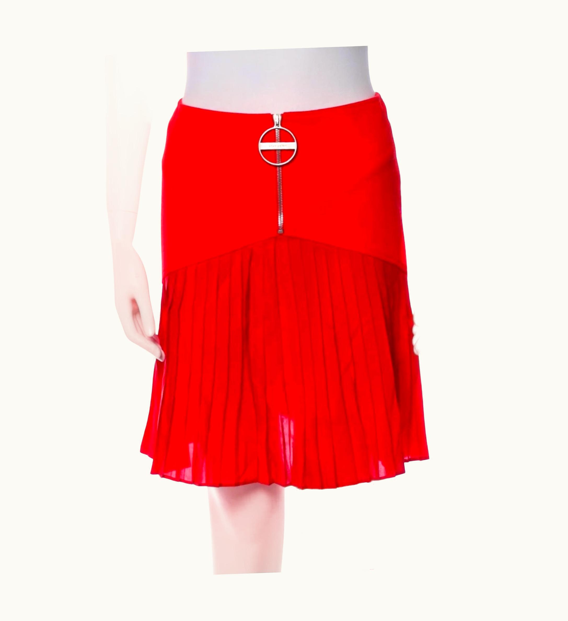 Givenchy Givenchy Red Wool Zip Up Pleated Midi Skirt (Small)