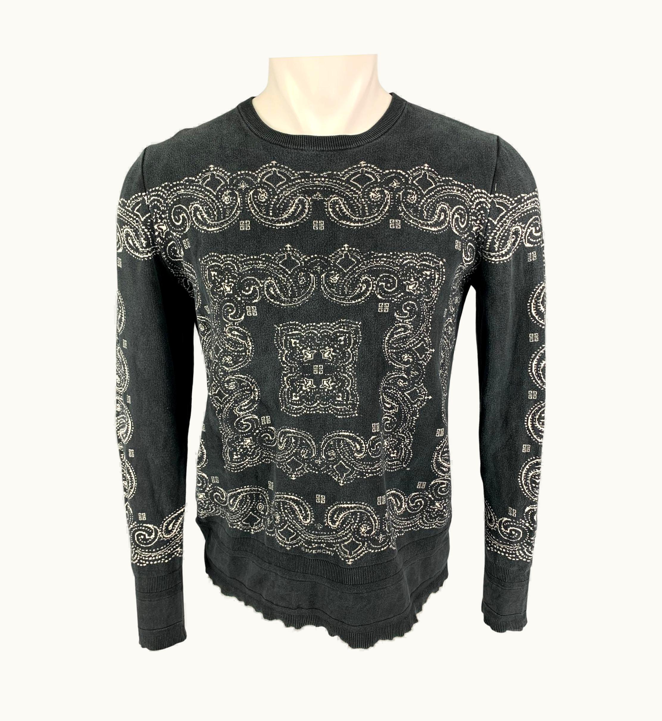 Givenchy Givenchy Black White Paisley Silk Distressed Pullover