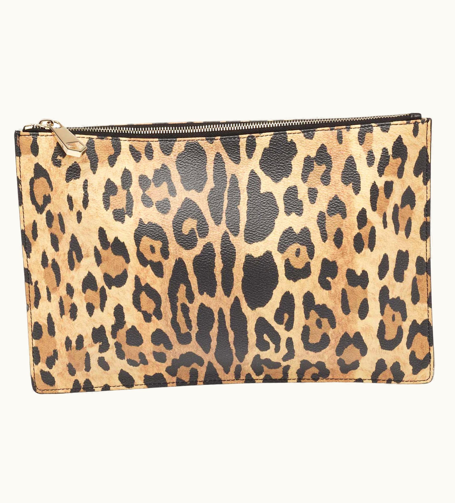 Givenchy Givenchy Brown/Black Leopard Print Coated Canvas Zip Clutch