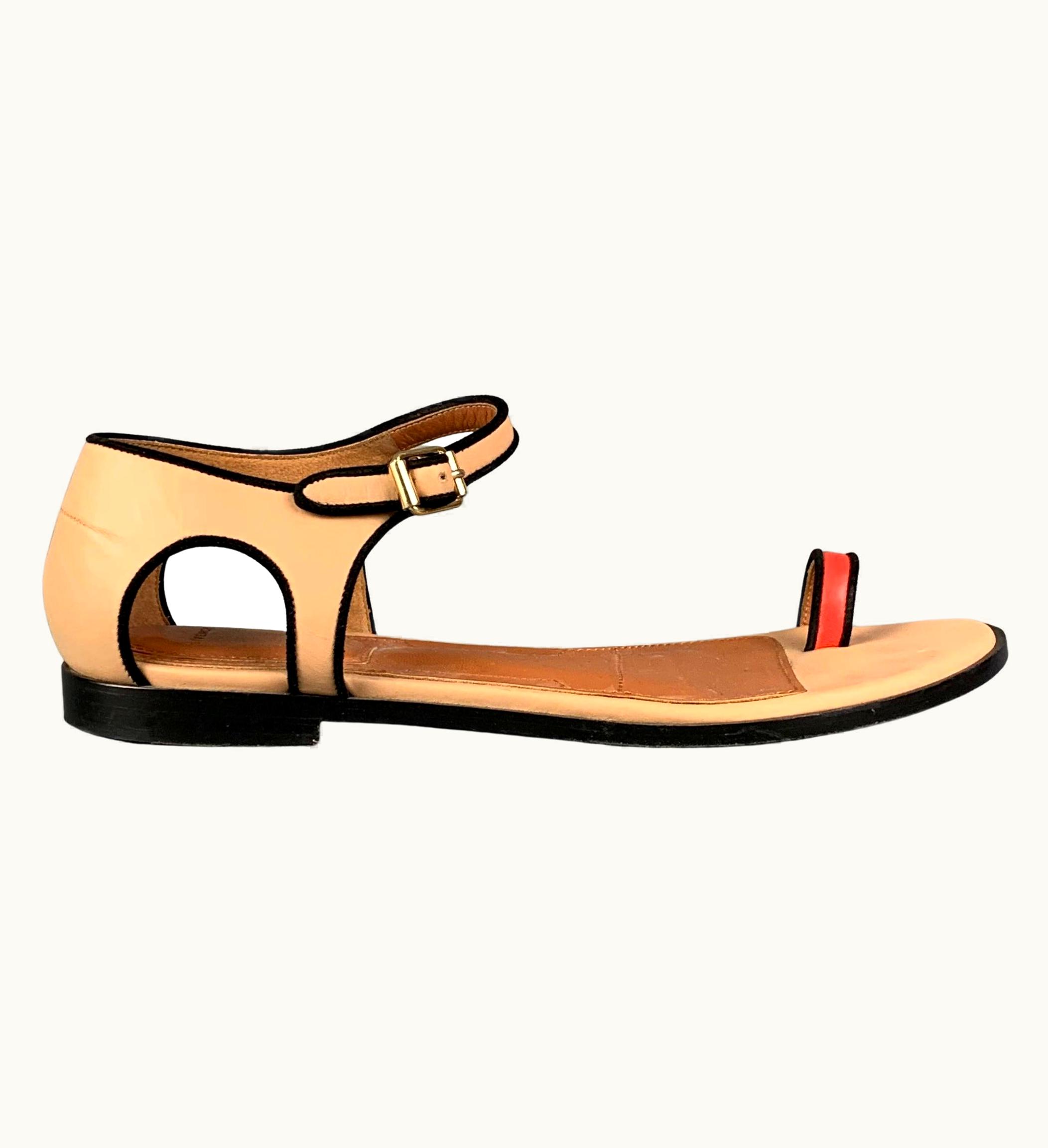 Givenchy Givenchy Tan & Black Red Leather Flat Sandals