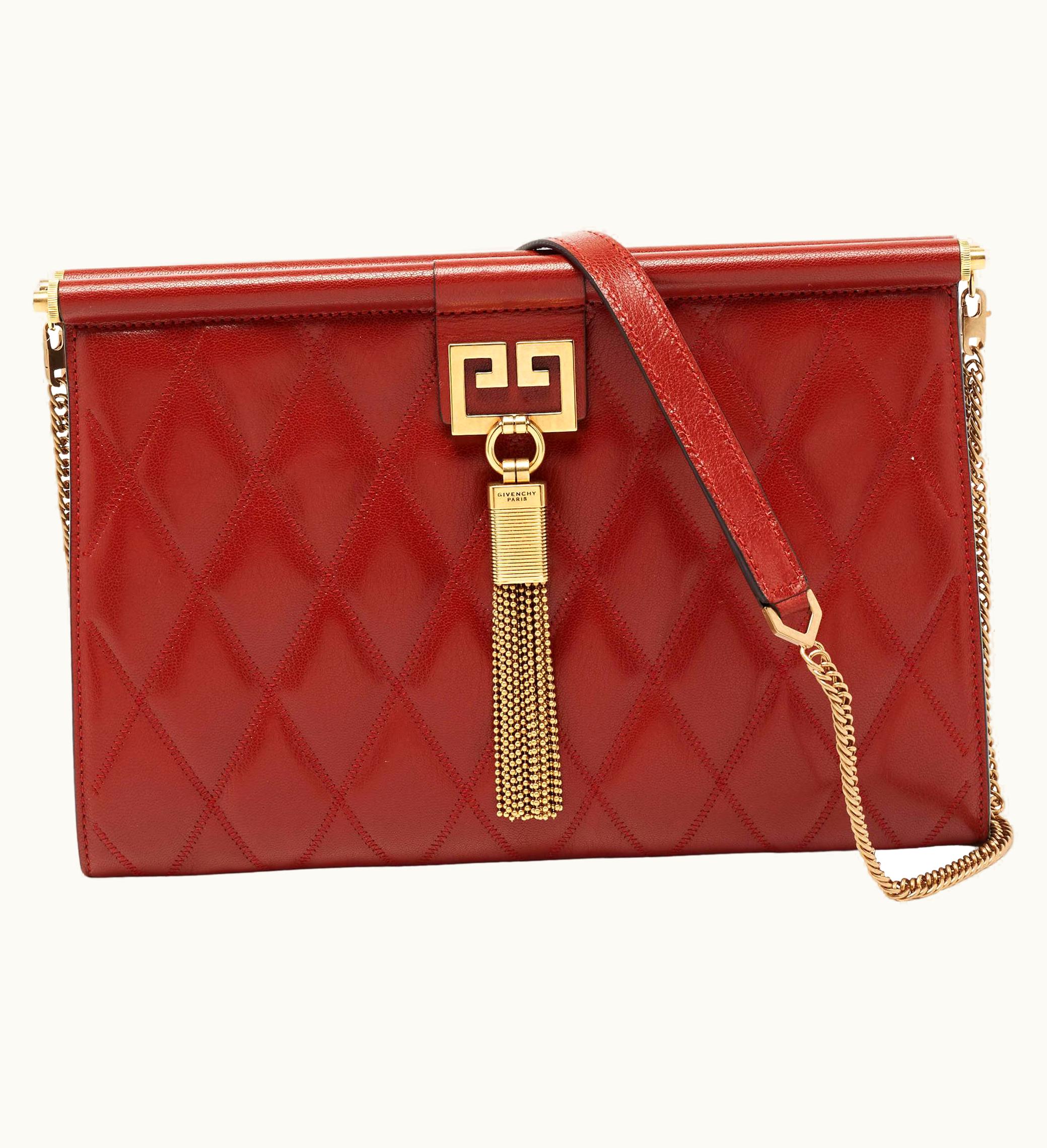 Givenchy Givenchy Rust Red Quilted Leather Medium Gem Shoulder Bag