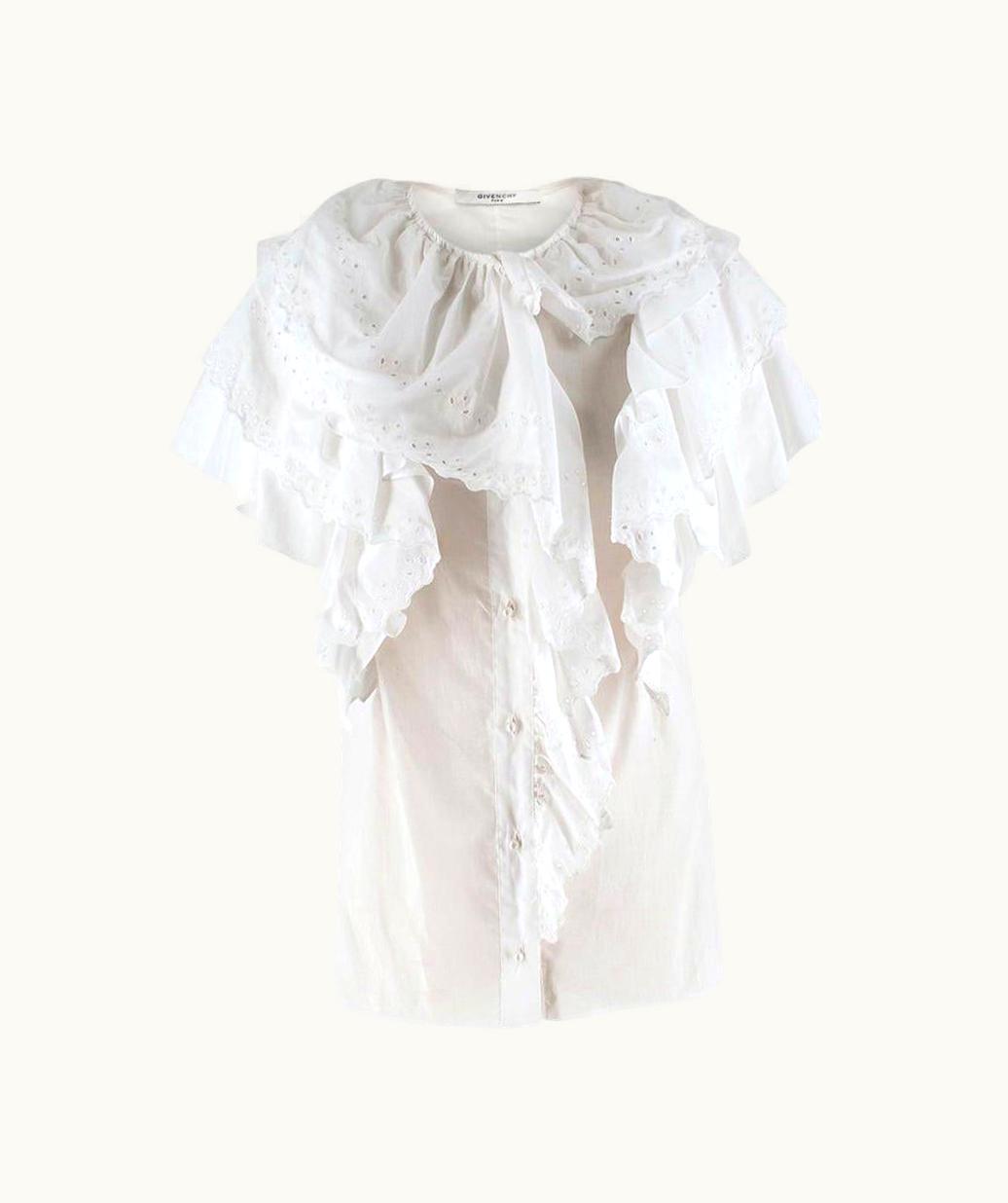 Givenchy Givenchy White Short Sleeve Ruffled Blouse