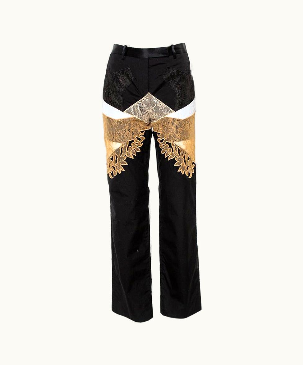 Givenchy Givenchy Black Cotton & Lace Paneled Straight Leg Trousers