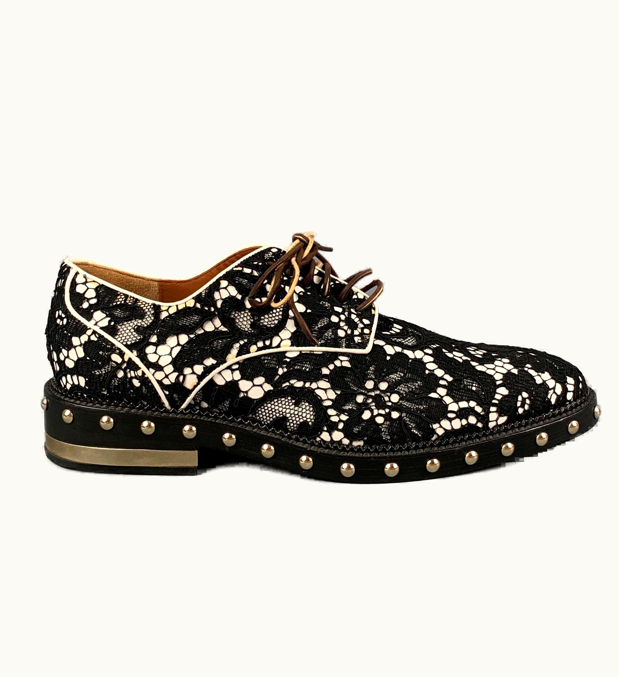 Givenchy Givenchy .5 Black White Floral Lace Leather Shoes