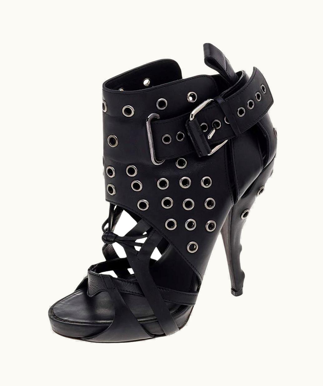 Givenchy Givenchy Black Leather Studded Strappy Ankle Boots
