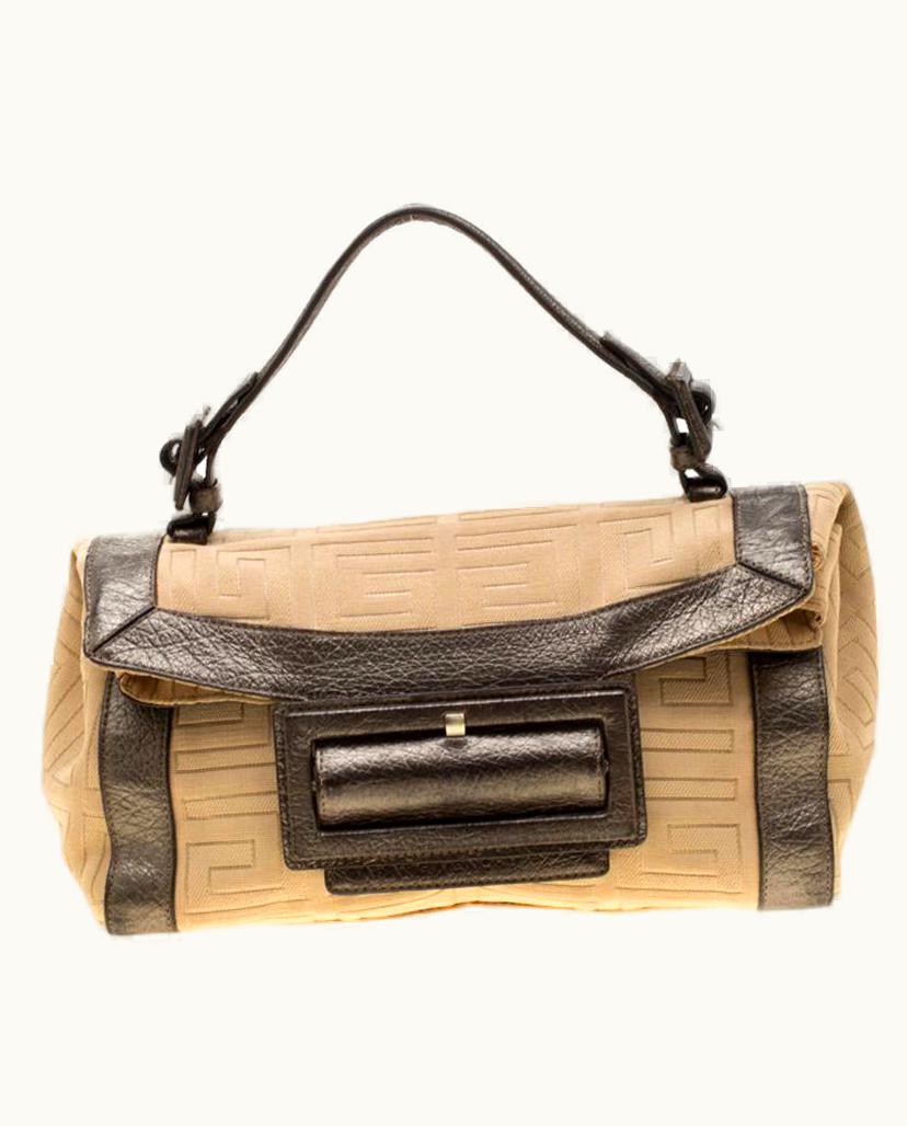 Givenchy Givenchy Cream And Metallic Brown Canvas And Leather Satchel