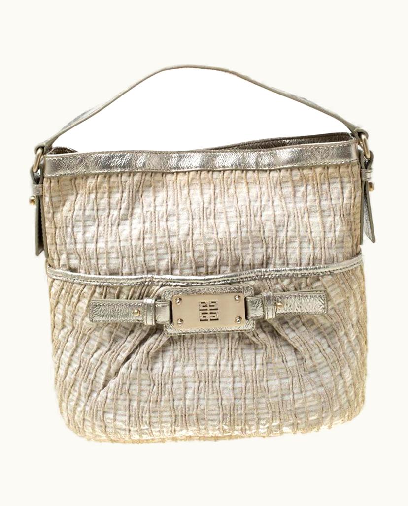 Givenchy Givenchy Beige Shimmering Canvas And Leather Small Trim Hobo