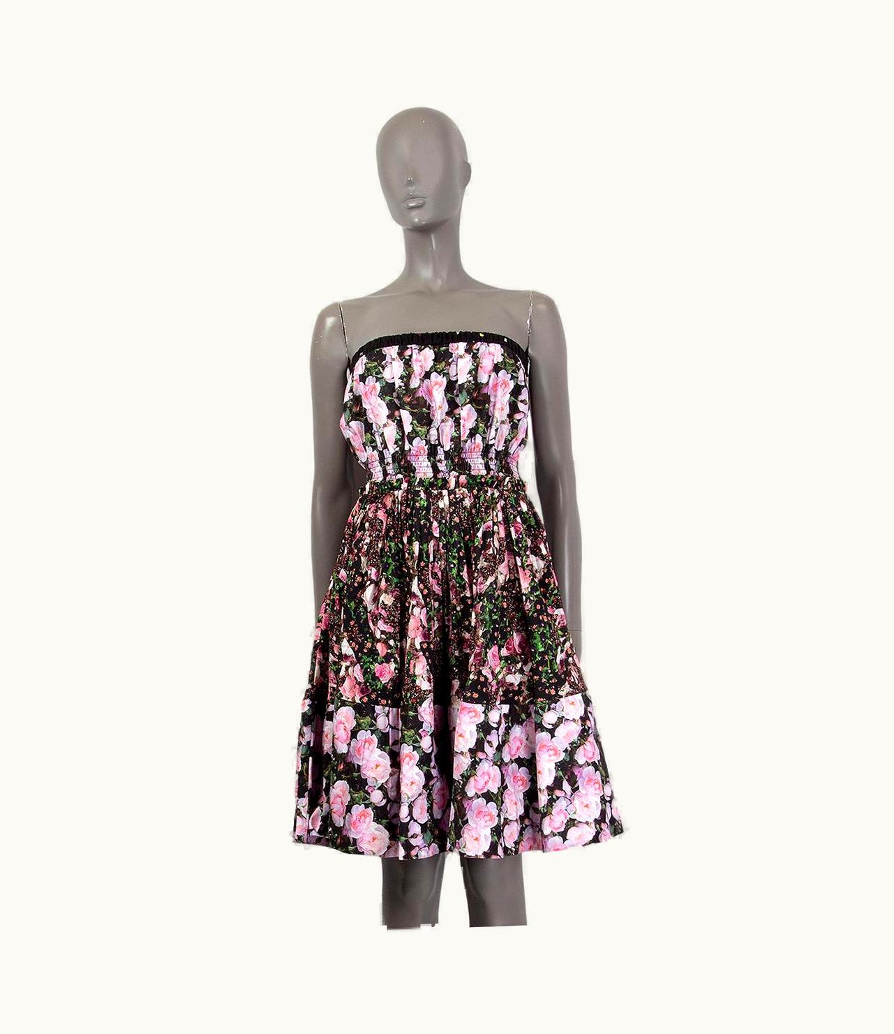 Givenchy Givenchy Pink & Black Cotton Floral Strapless Poplin Dress
