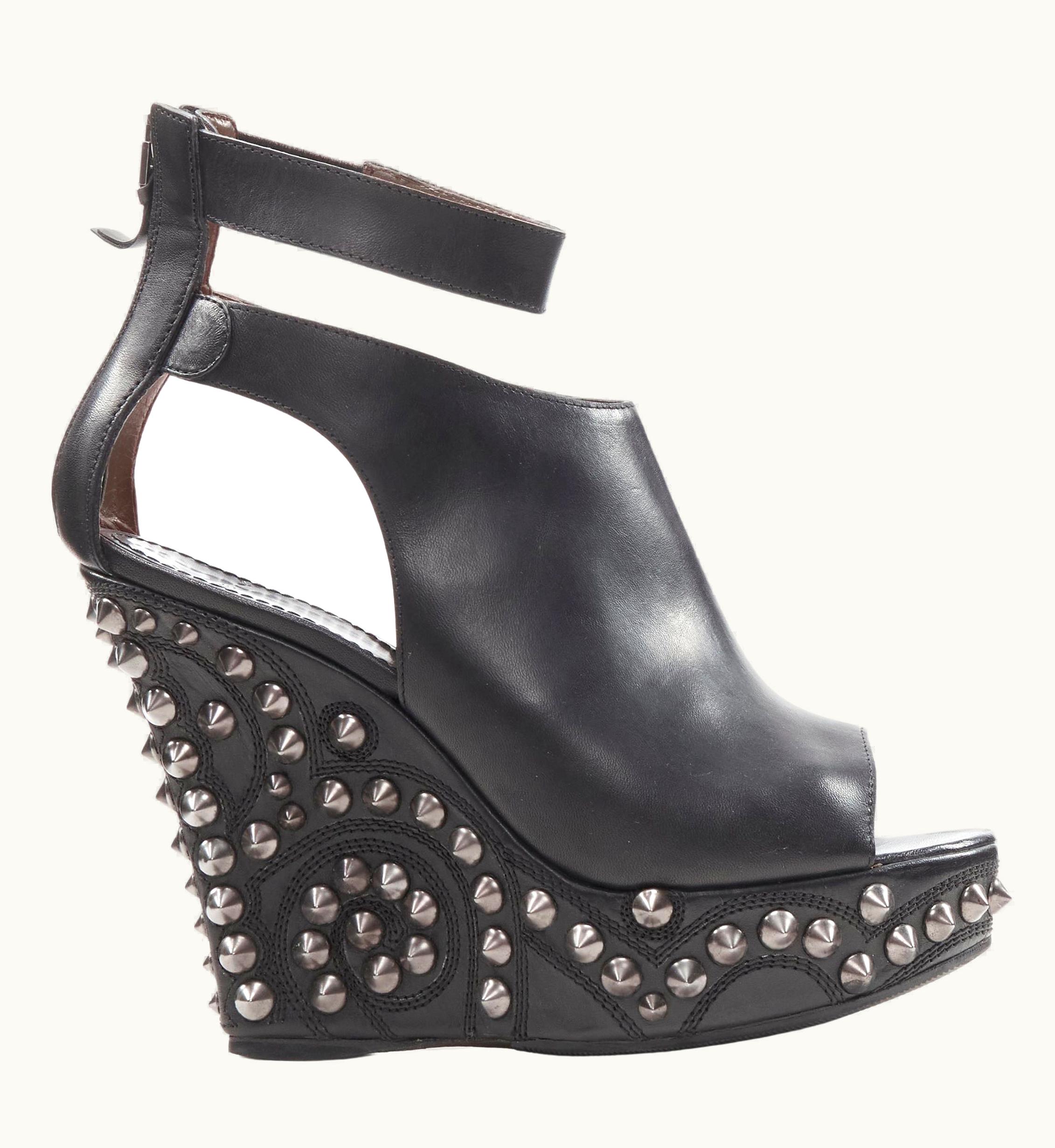 Givenchy Givenchy Black Silver Spike Baroque Studded Platform Wedge Gladiator