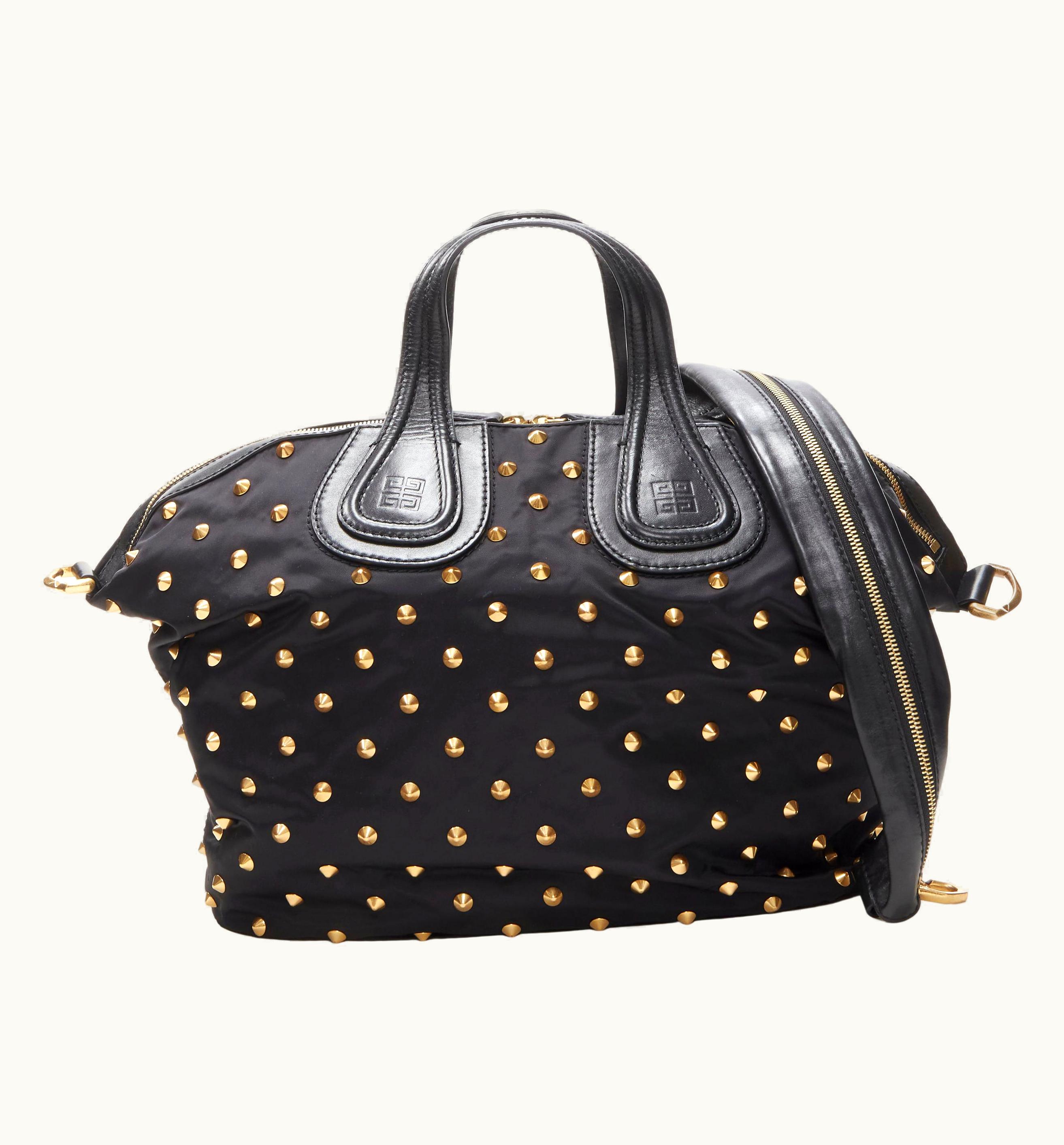 Givenchy Givenchy Nightingale Black Nylon Gold Spiek Studded Crossbody Hobo Bag