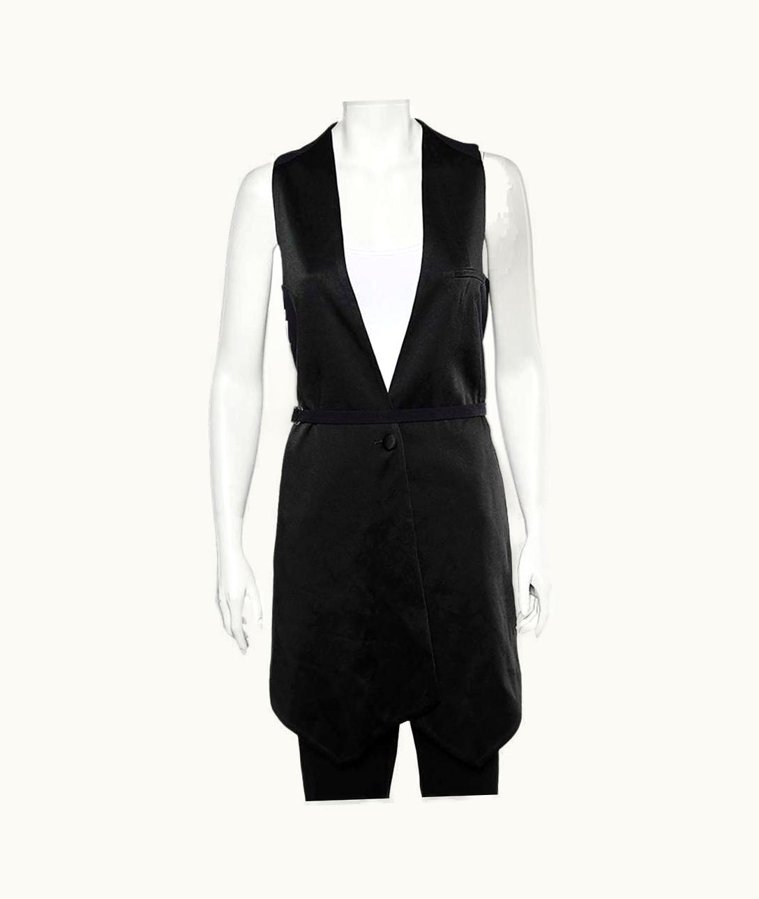 Givenchy Givenchy Black Two Tone Sateen Belted Asymmetric Hem Vest