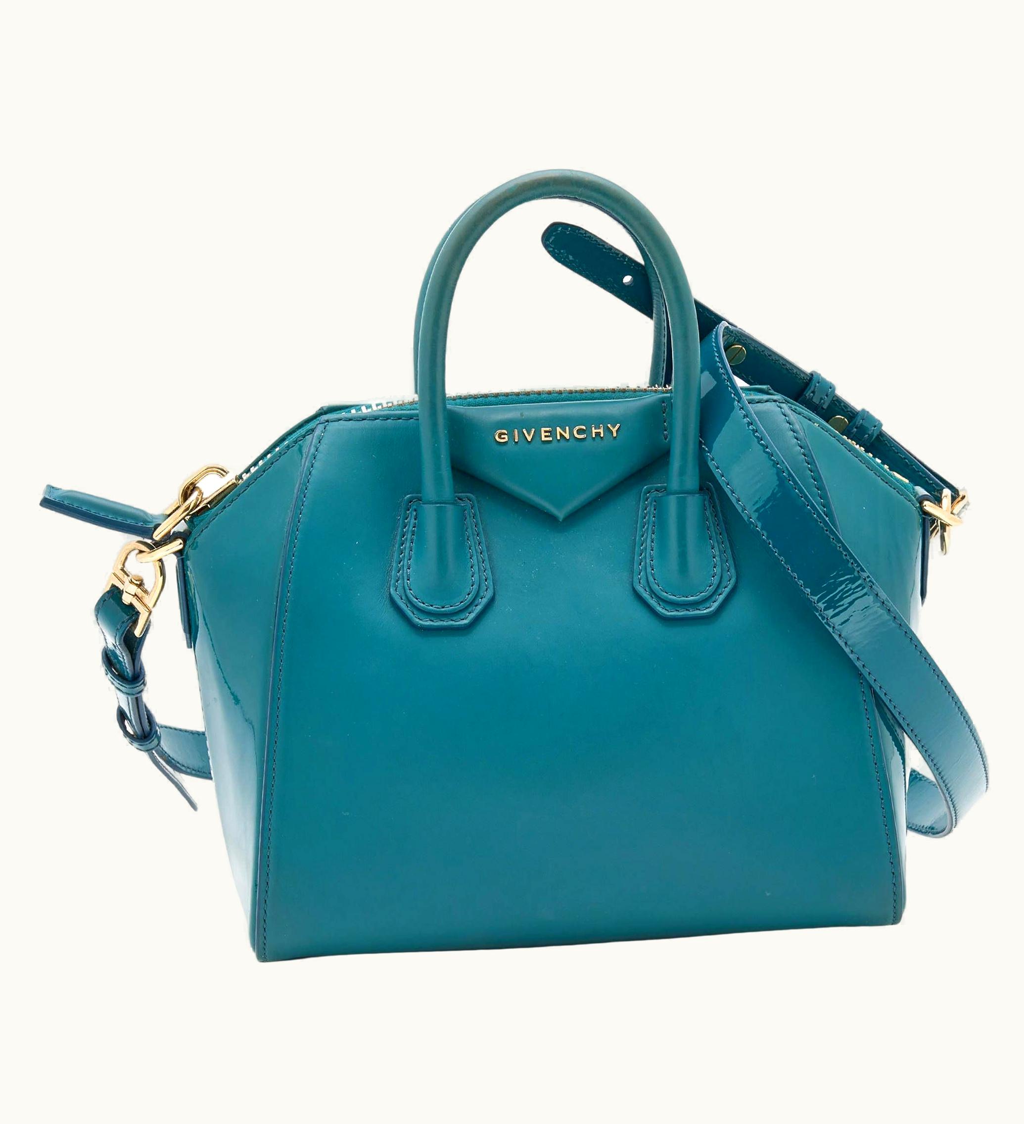 Givenchy Givenchy Teal Blue Patent And Leather Mini Antigona Satchel