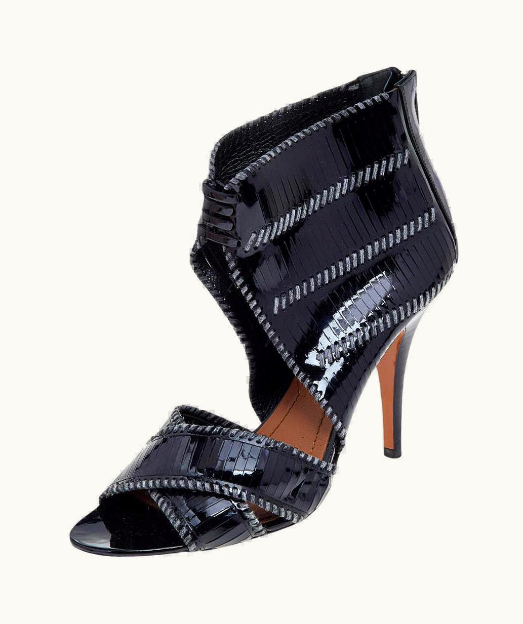 Givenchy Givenchy Black Stripe Cut Patent Leather Ankle Booties