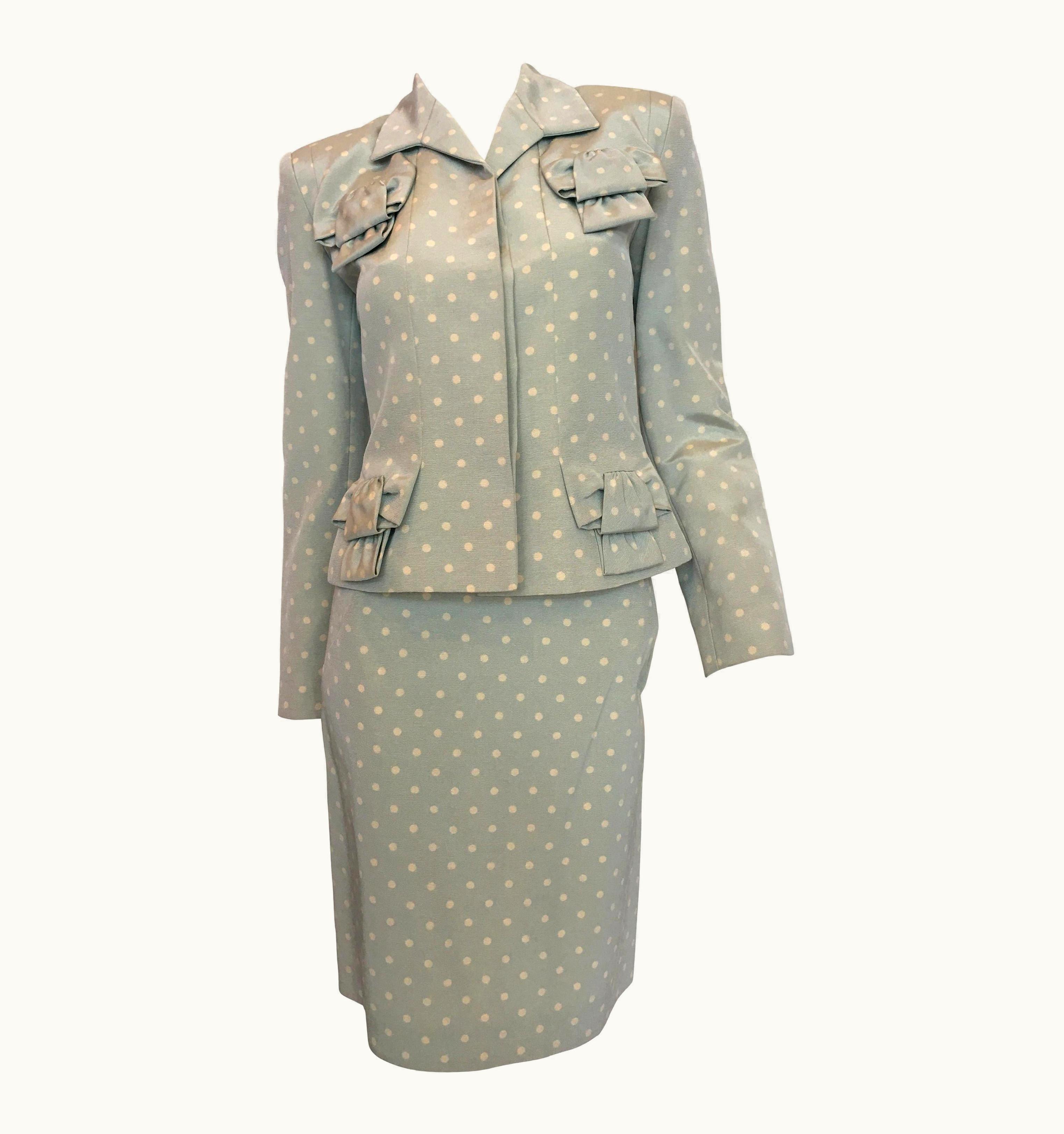 Givenchy Givenchy Powder Blue And White Polka Dot Skirt Suit, 1990s