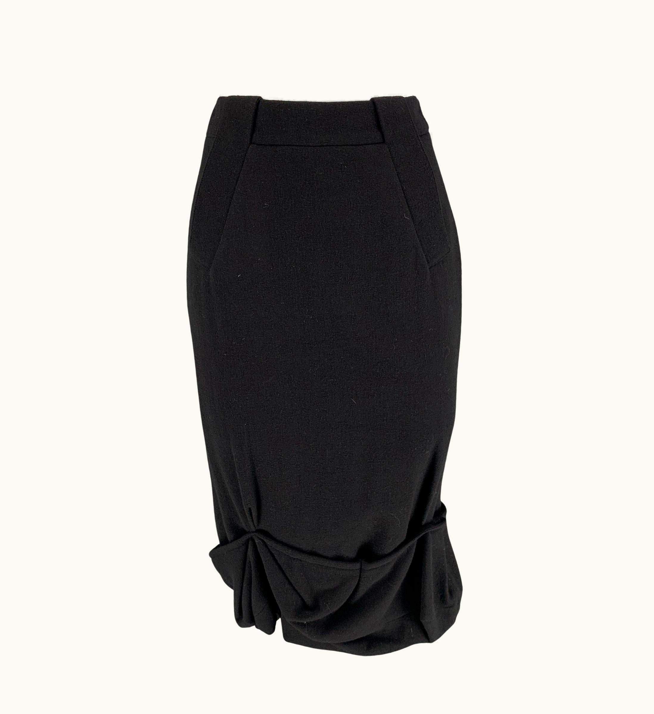 Givenchy Givenchy Black Wool Ruffled Pencil Mid-Calf Skirt