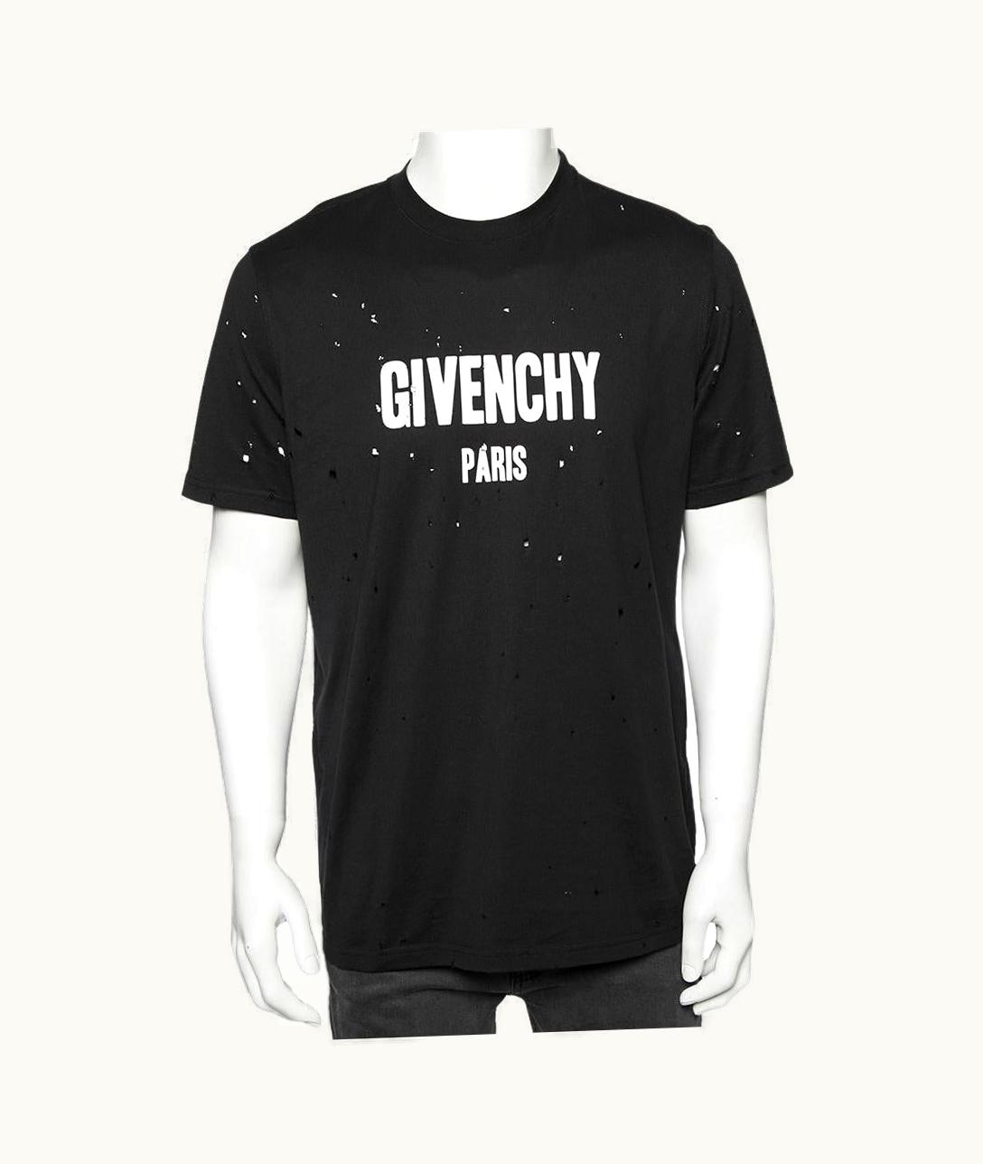 Givenchy Givenchy Black Distressed Cotton Logo Printed Oversized T-Shirt