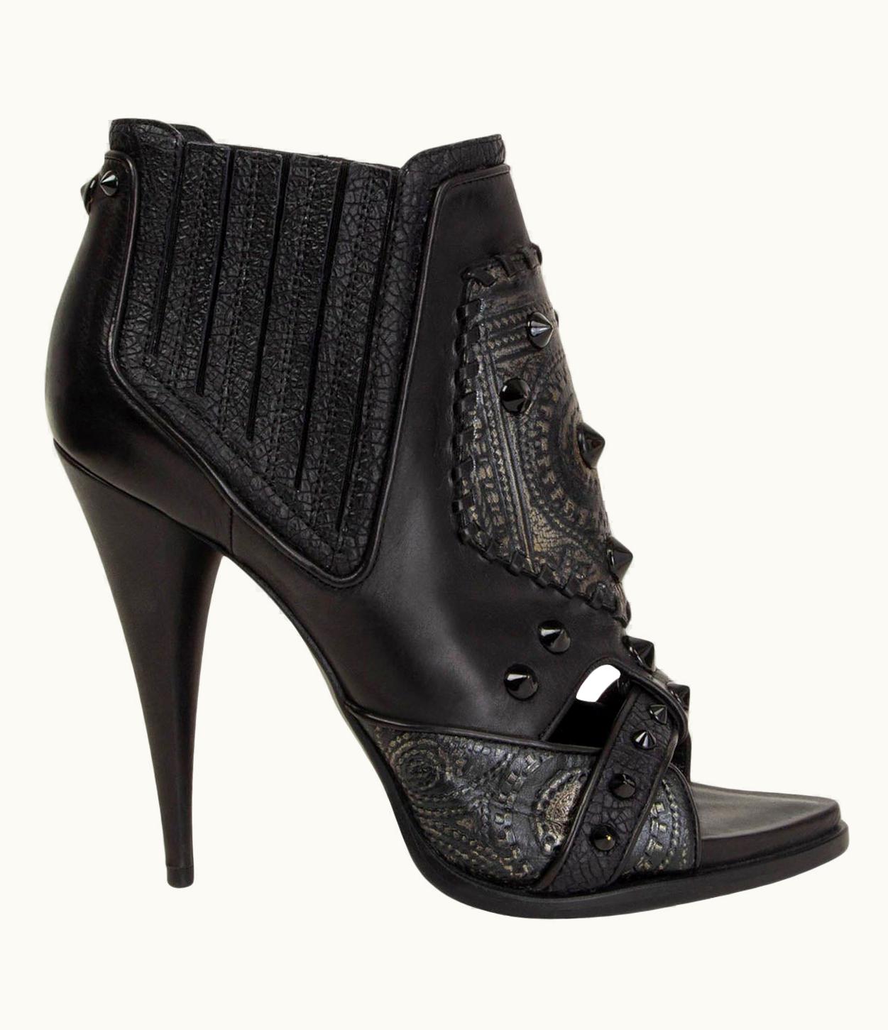 Givenchy Givenchy Black Leather Studded Peep Toe Ankle Boots Shoes