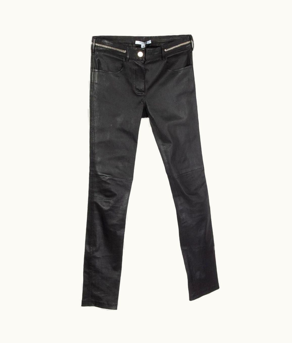Givenchy Givenchy Black Leather Zipper Trim Skinny Leg Pants