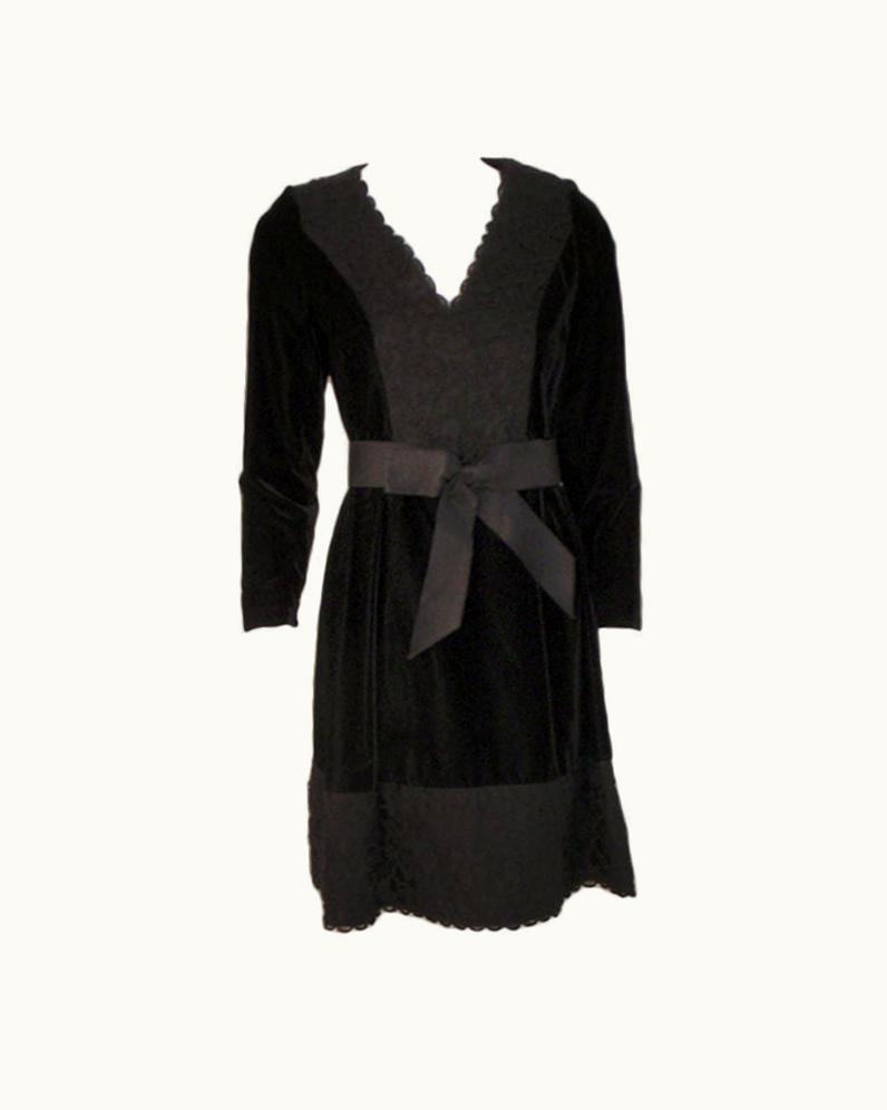 Givenchy Givenchy Black Velvet And Lace Cocktail Dress WS/S Bow Belt