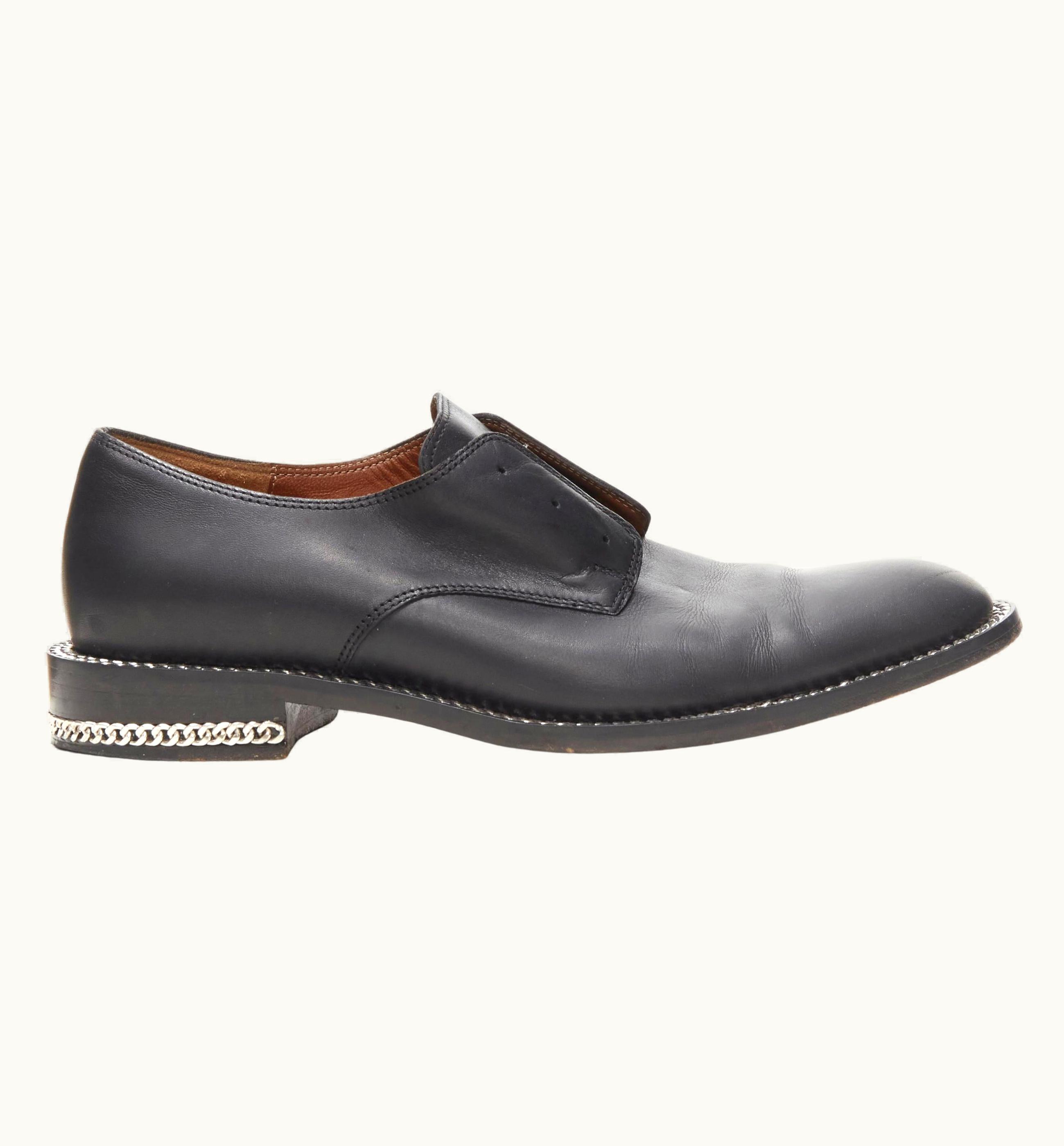 Givenchy Givenchy Black Leather Silver Curb Chain Trimmed Lace-less Brogue