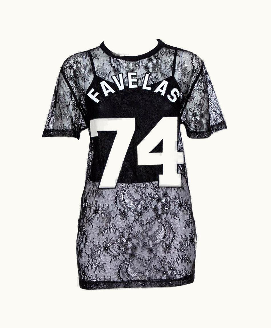 Givenchy Givenchy Black Lace Favelas Applique Detail Short Sleeve Sheer Top