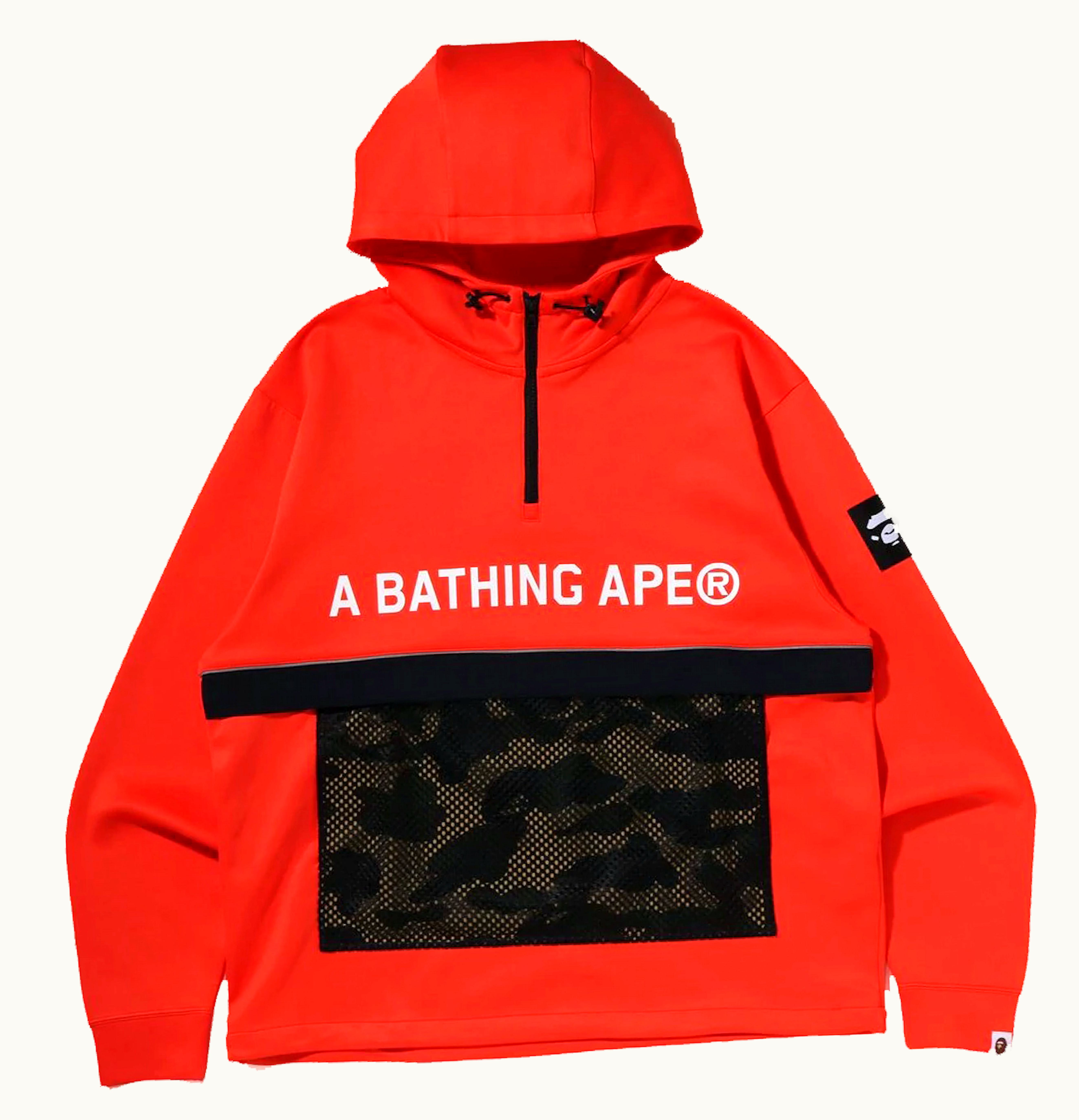 BAPE BAPE 1st Camo Pocket Relaxed Fit Double Knit Half Zip Hoodie Orange