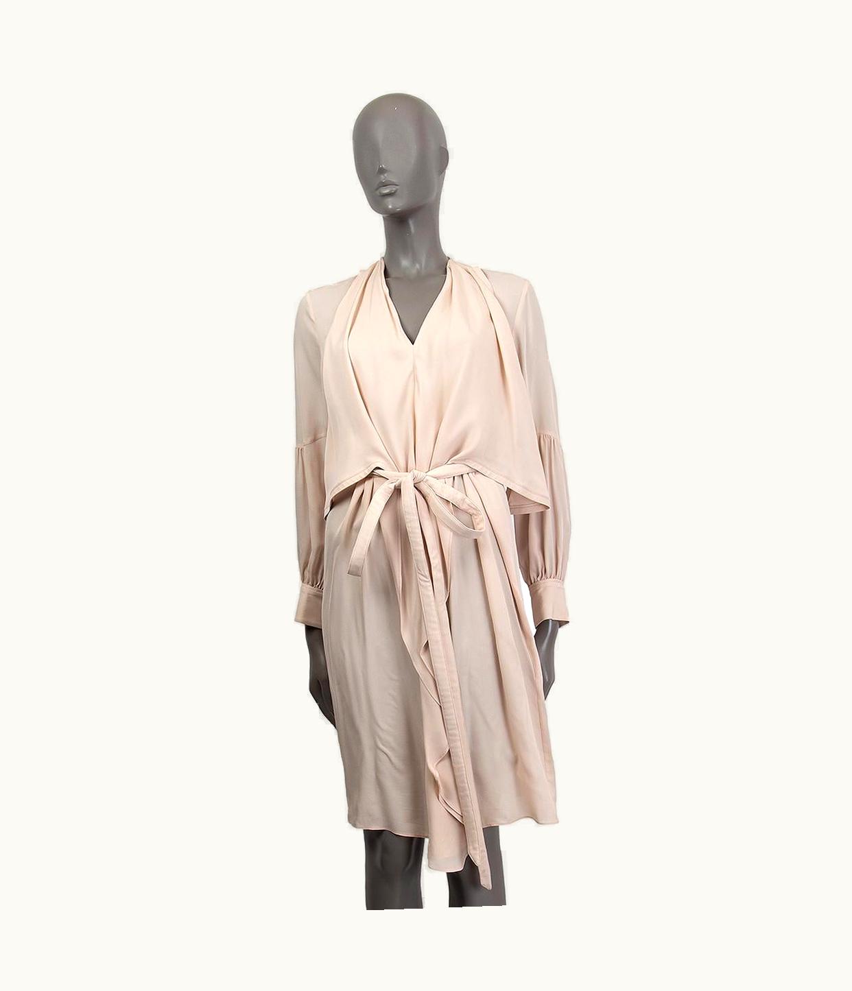 Givenchy Givenchy Nude Silk Draped Tie Waist Long Sleeve Dress