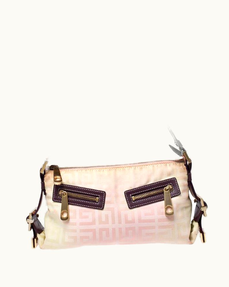 Givenchy Givenchy Cream/Light Pink Logo Print Canvas Double Pocket Zip Baguette