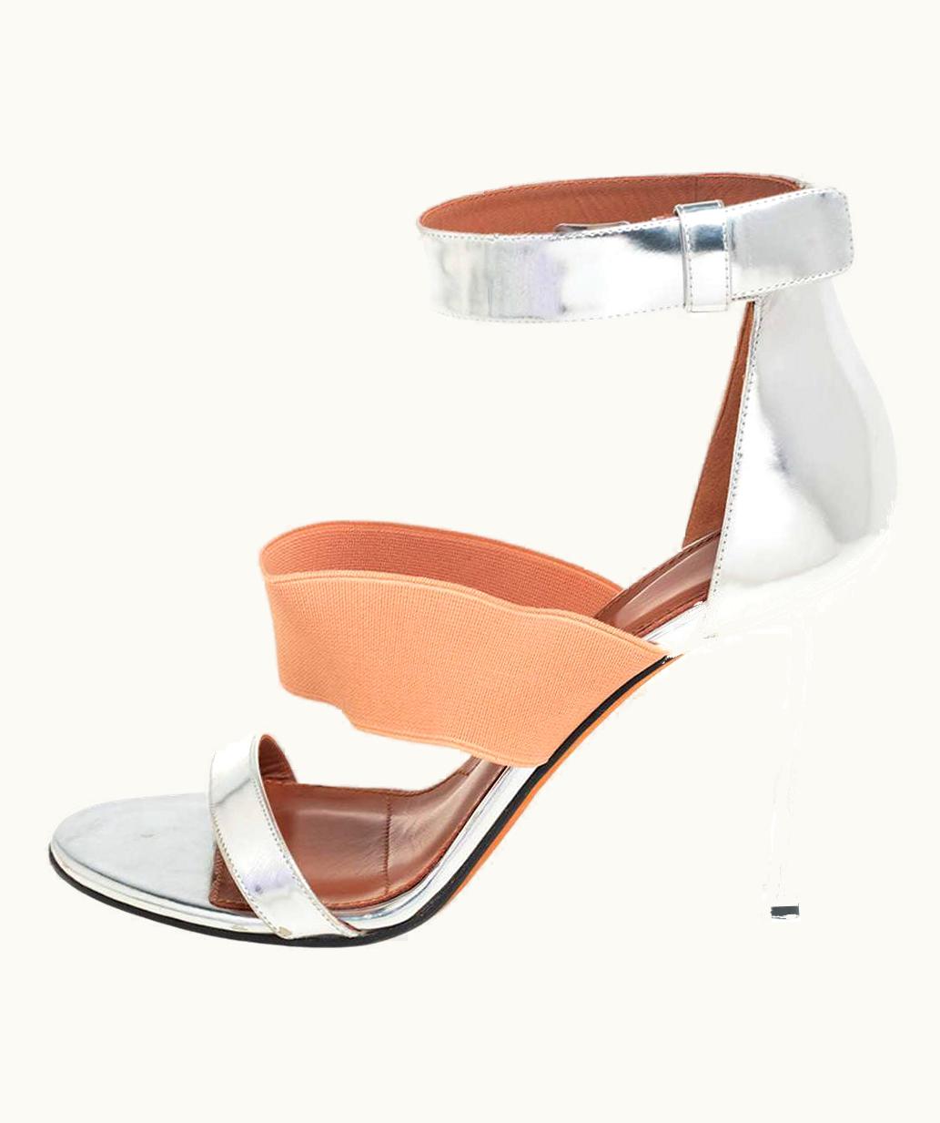 Givenchy Givenchy Silver Foil Leather And Fabric Ankle Cuff Sandals