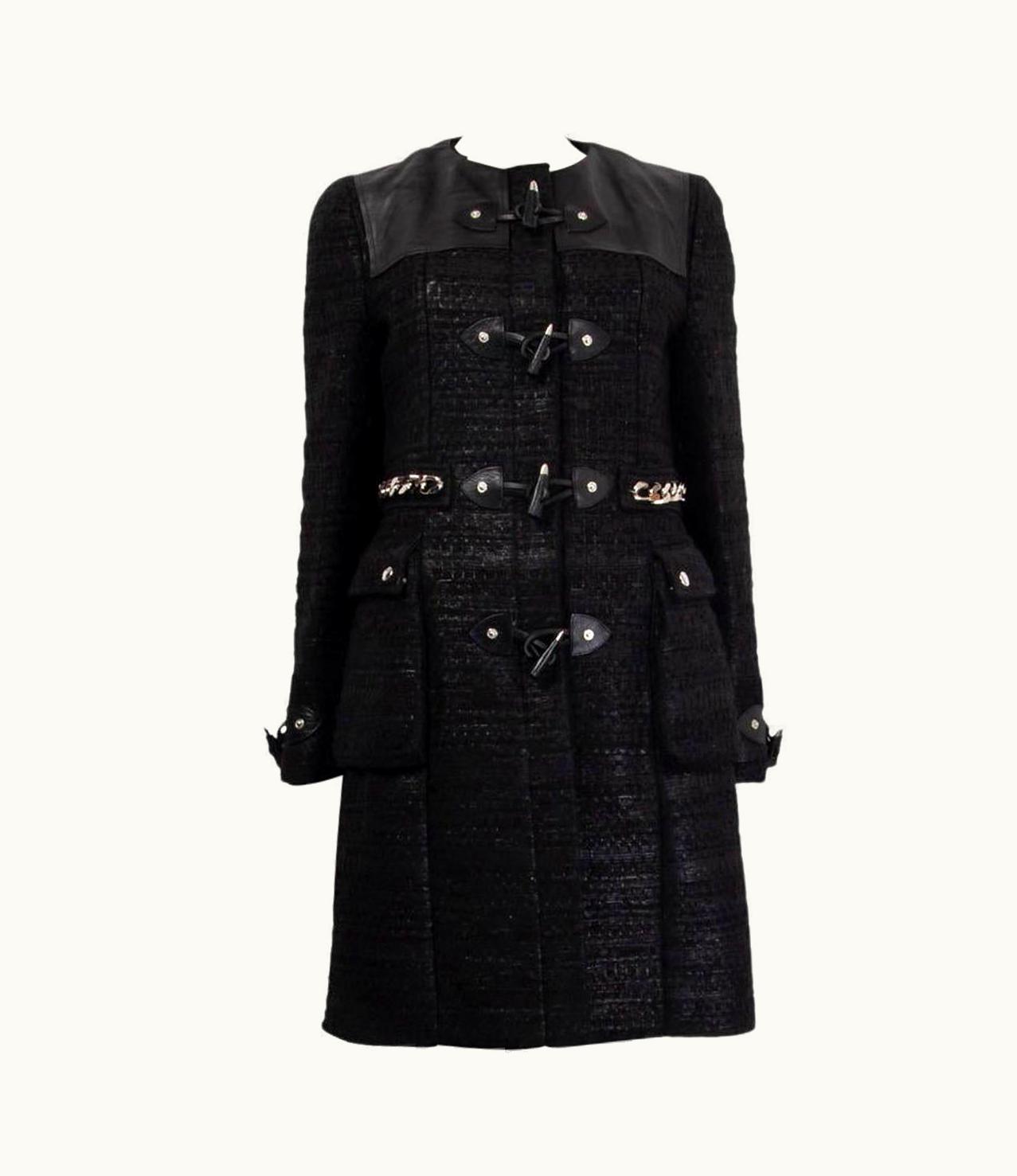 Givenchy Givenchy Black Wool Tweed Chain Embellished Duffle Coat Jacket