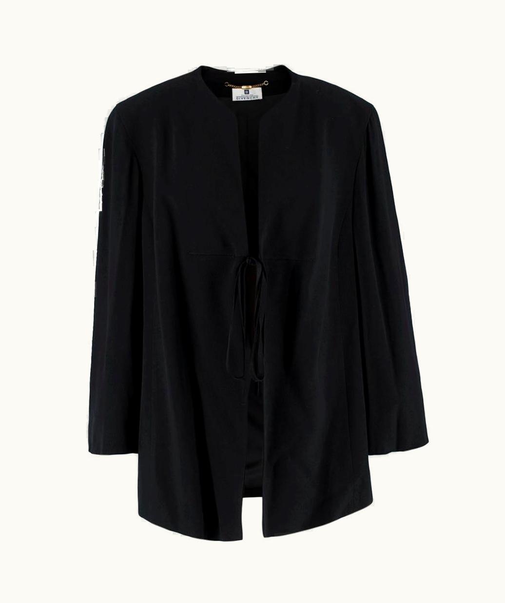 Givenchy Givenchy Black Crepe Front Tie Collarless Vintage Jacket - Us