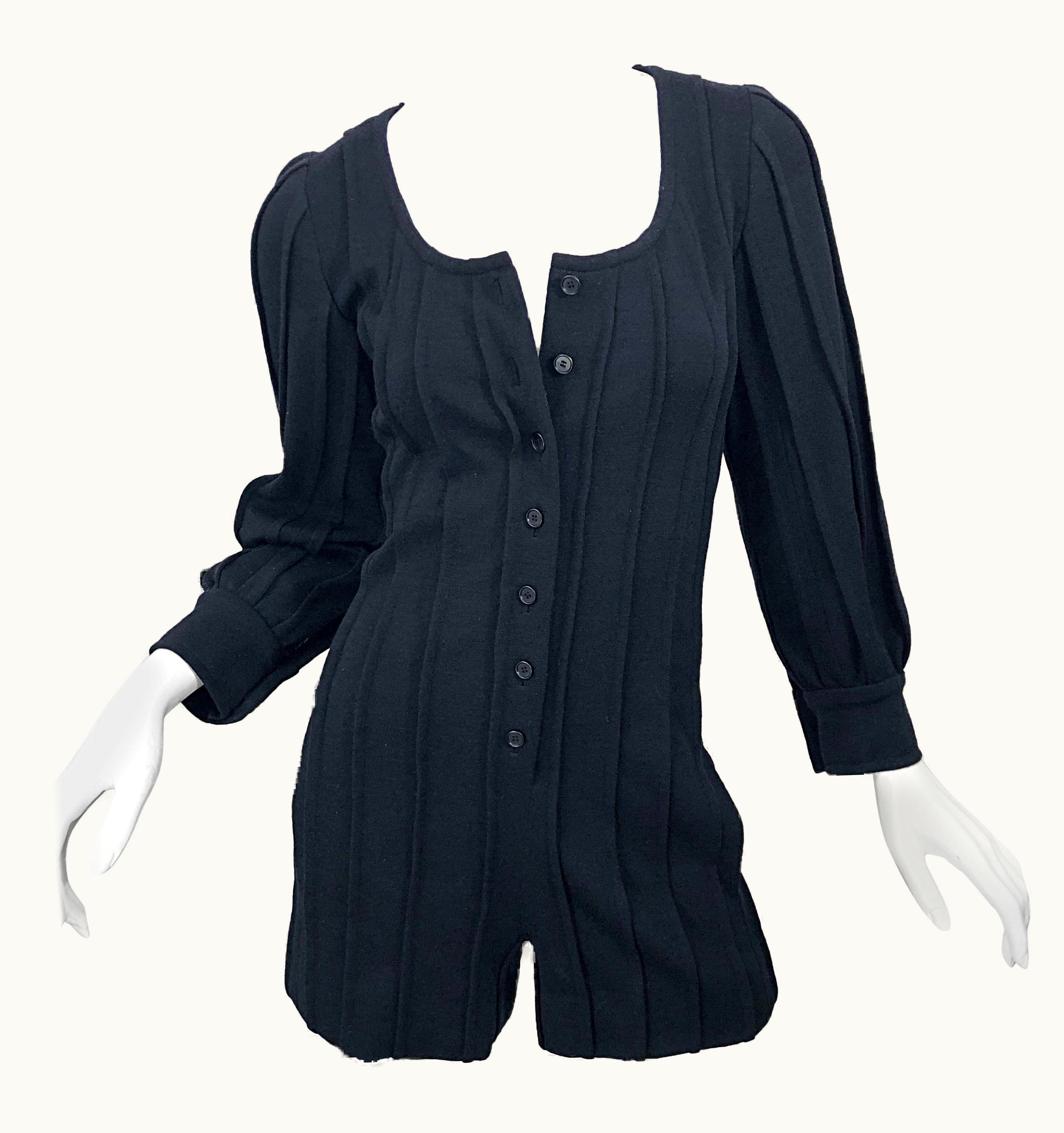 Givenchy Vintage Givenchy Haute Couture Black Wool Long Sleeve One Piece Romper Jumpsuit