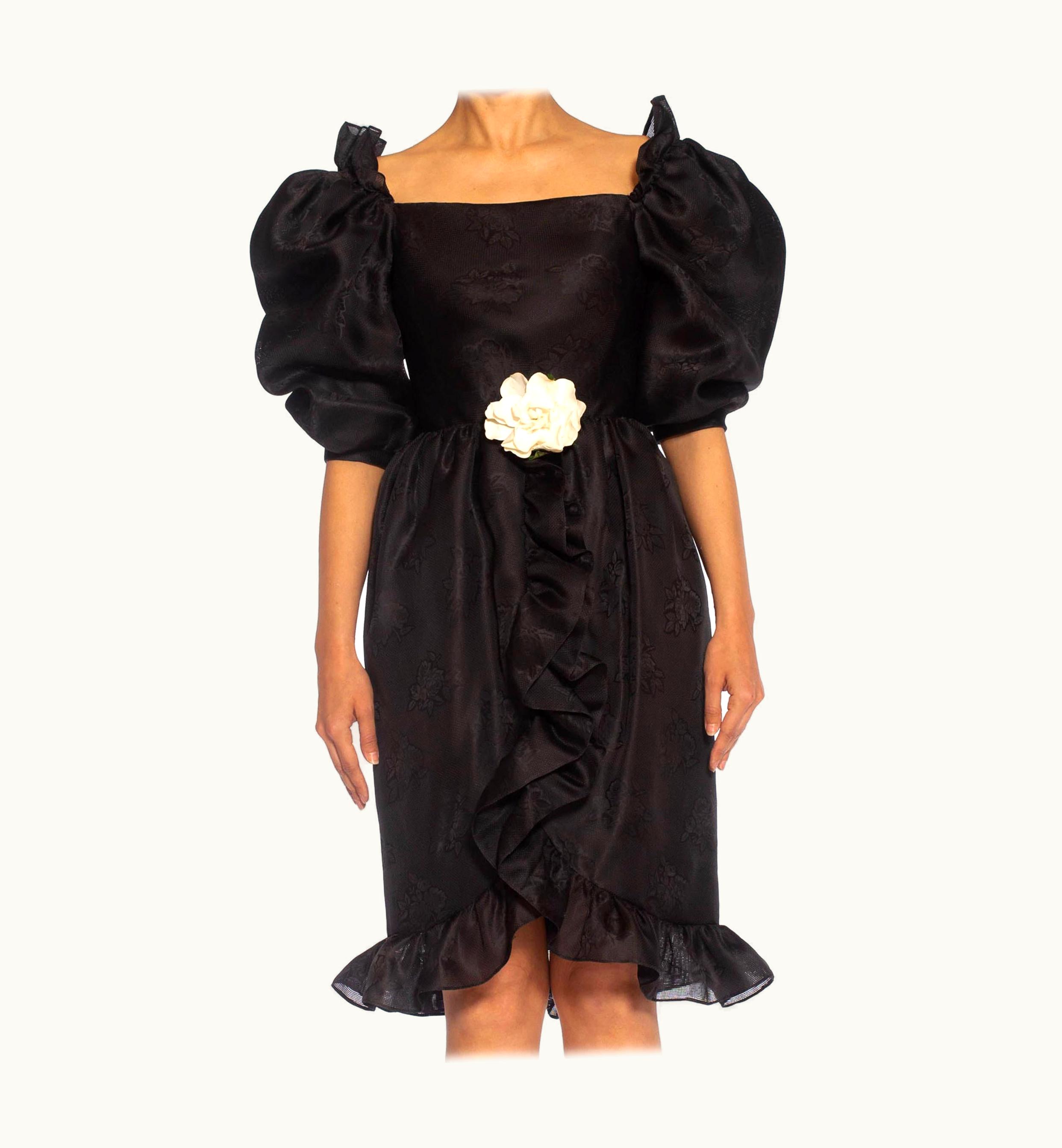 Givenchy 1980s Givenchy Haute Couture Silk Poof Sleeved & Ruffled Cocktail Dress With A