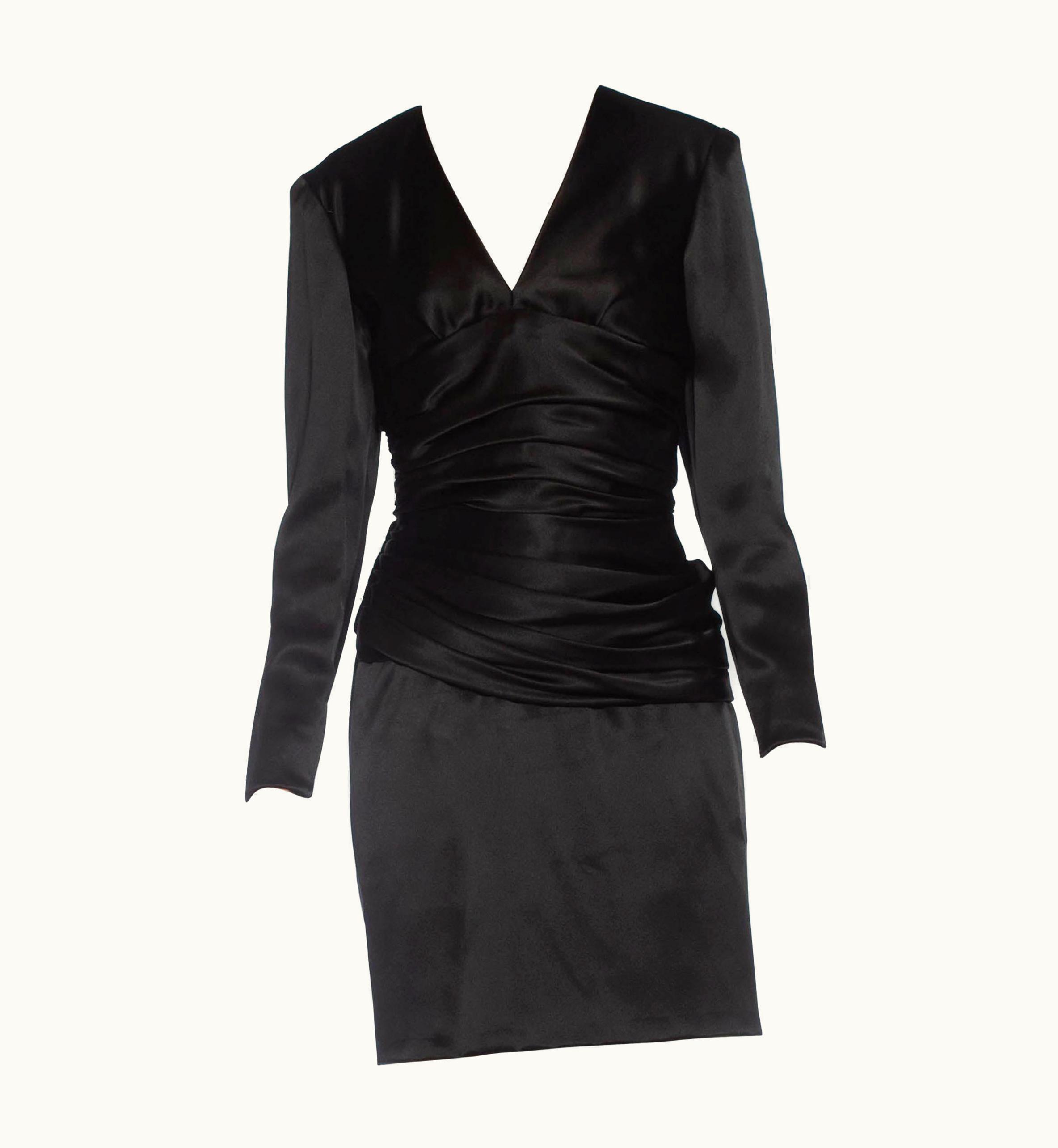 Givenchy 1980s Givenchy Black Haute Couture Silk Double Faced Satin Cocktail Dress With