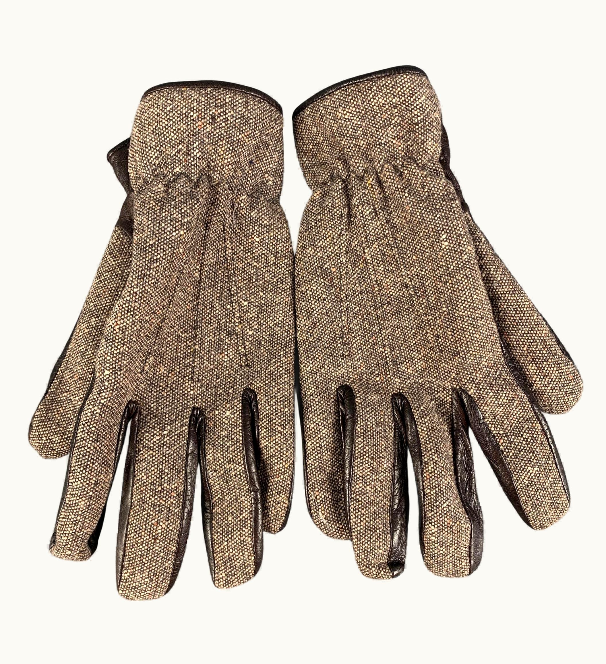 Givenchy Givenchy Brown Cream Mixed Materials Lamb Skin Angora Wool Gloves