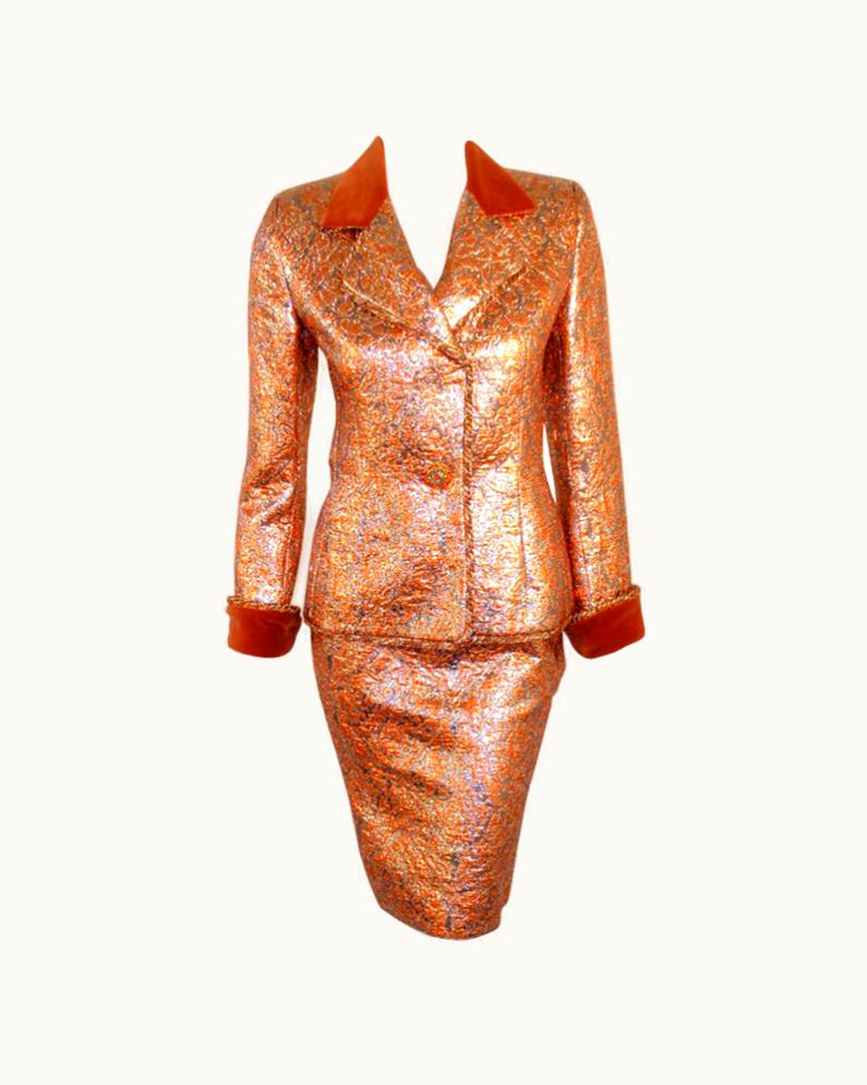 Givenchy Givenchy Couture Copper With Silver Brocade Suit WS/S Velvet Trim