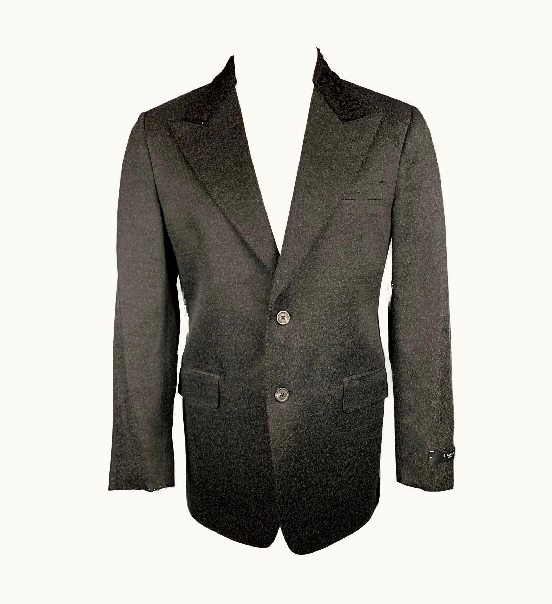 Givenchy Givenchy Charcoal & Black Heather Wool S/S Alpaca Peak Lapel Sport Coat