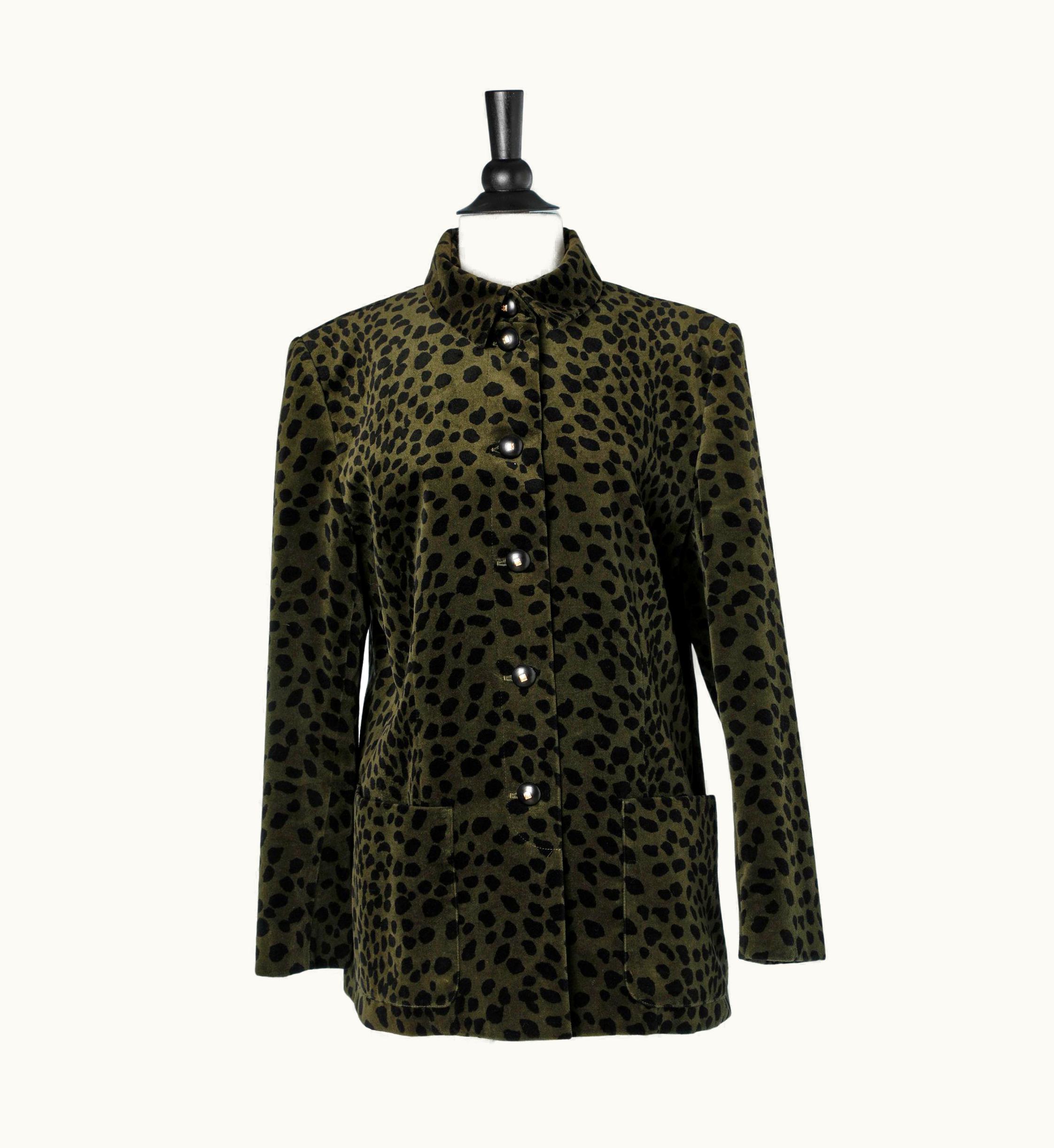 Animal Print Kaki And Black Velvet Single Breasted Jacket Givenchy Boutique