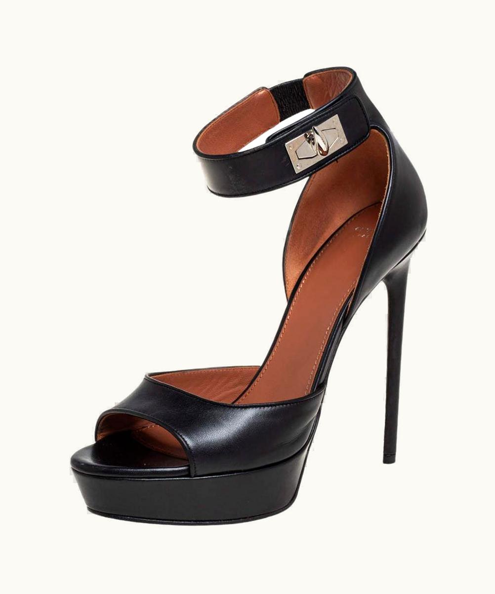Givenchy Givenchy Black Leather Shark Tooth Ankle Strap Open Toe Platform Sandals