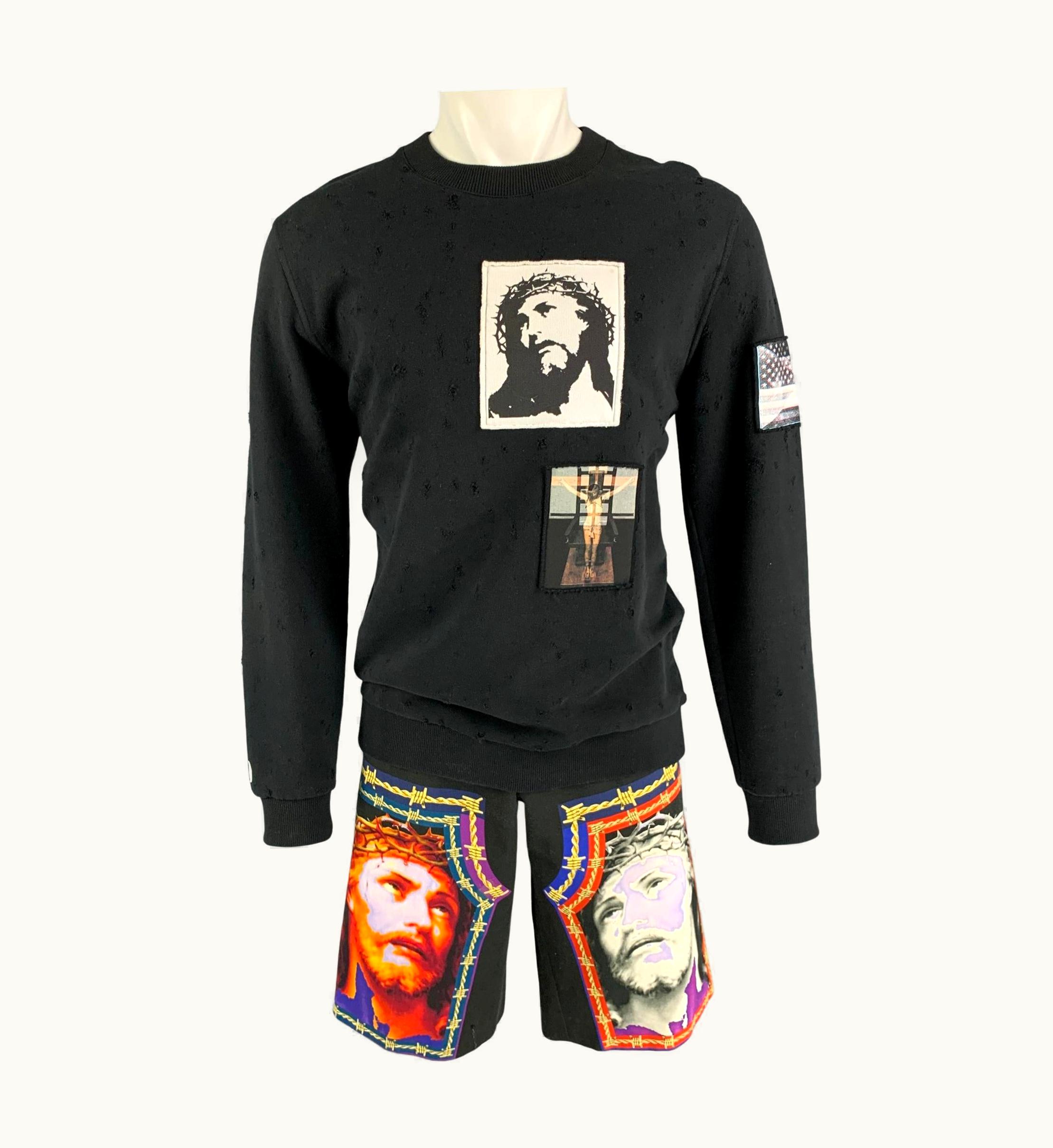 Givenchy Givenchy By Ricardo Tisci S/Sm Black Jesus Patchwork Cotton Sweatshirt Set