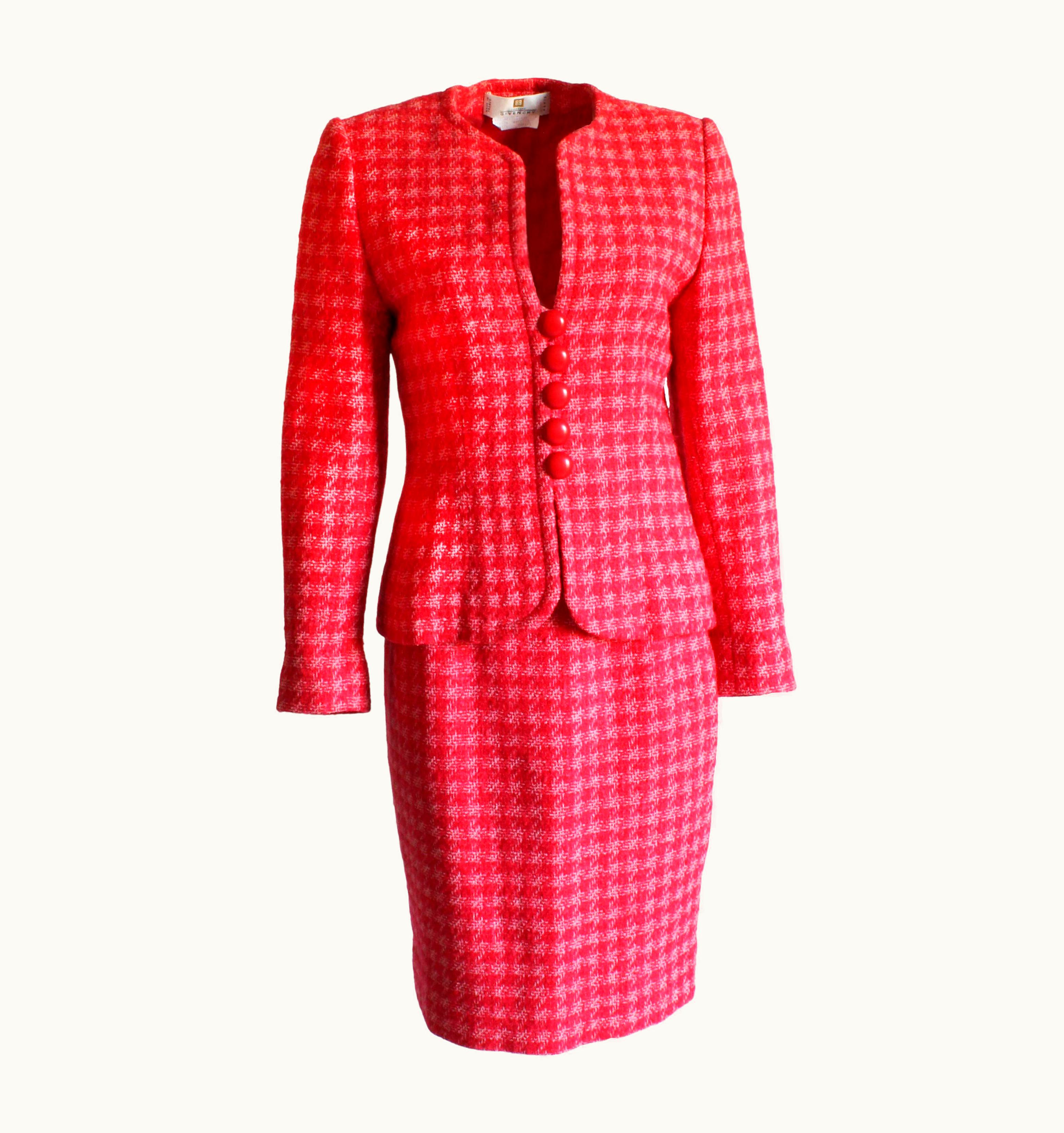 Givenchy Givenchy Couture Jacket And Skirt Suit Coral Boucle Knit Vintage 90s