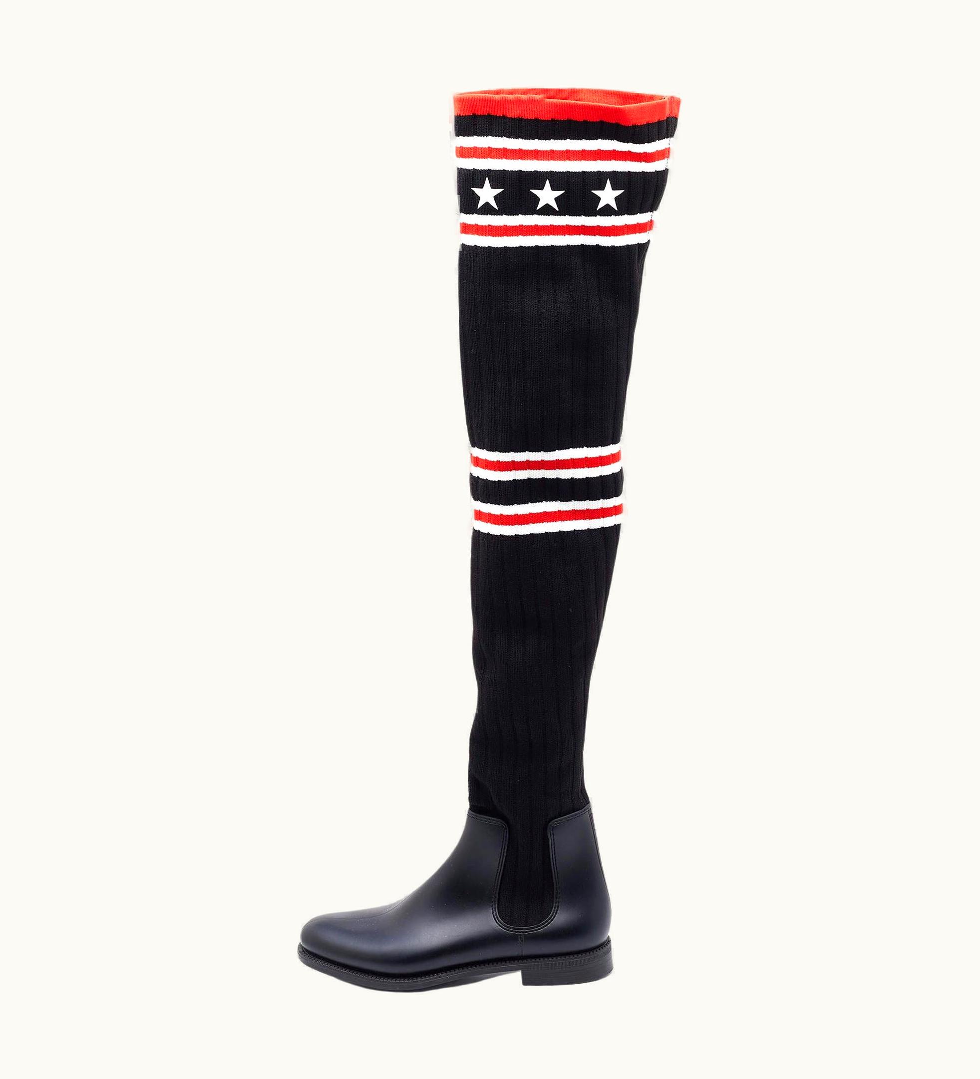 Givenchy Givenchy Black Knit Fabric And Rubber Storm Over The Knee Boots
