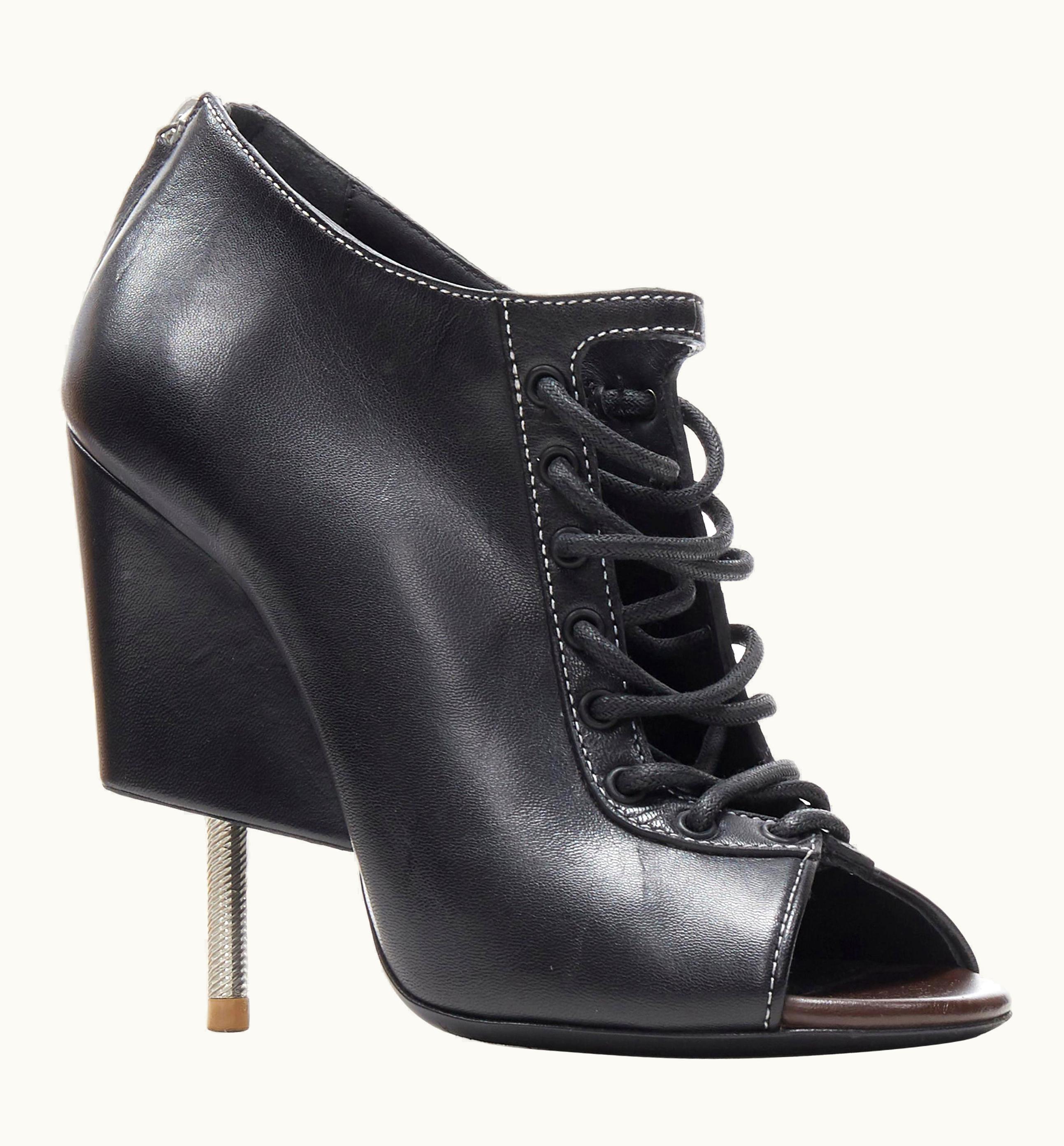 Givenchy Runway Givenchy Tisci Black Lace Up Open Toe Angular Nail Heel Bootie