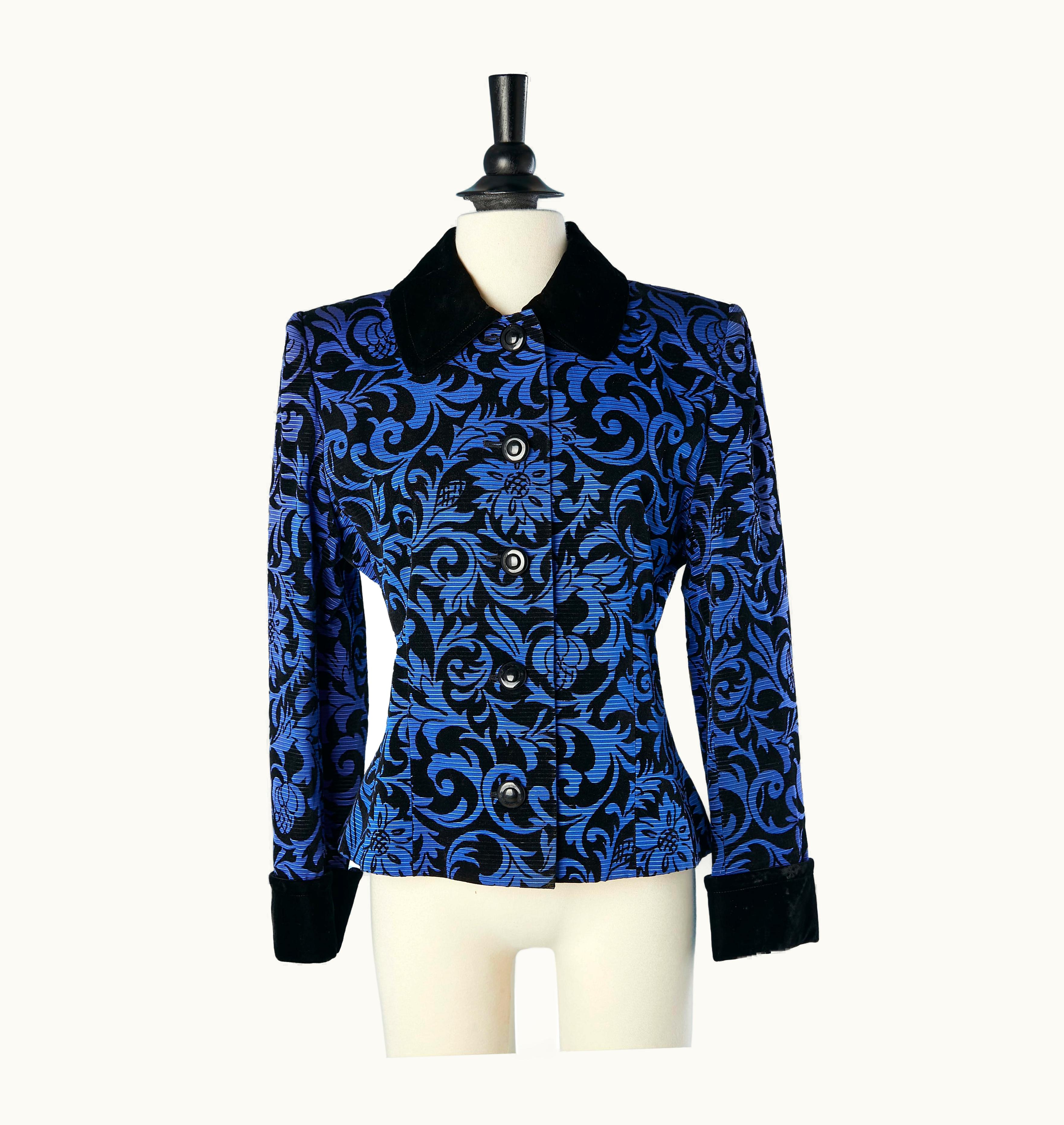 Givenchy Blue Ottoman Jacket With Black Velvet Arabesque Givenchy Nouvelle Boutique